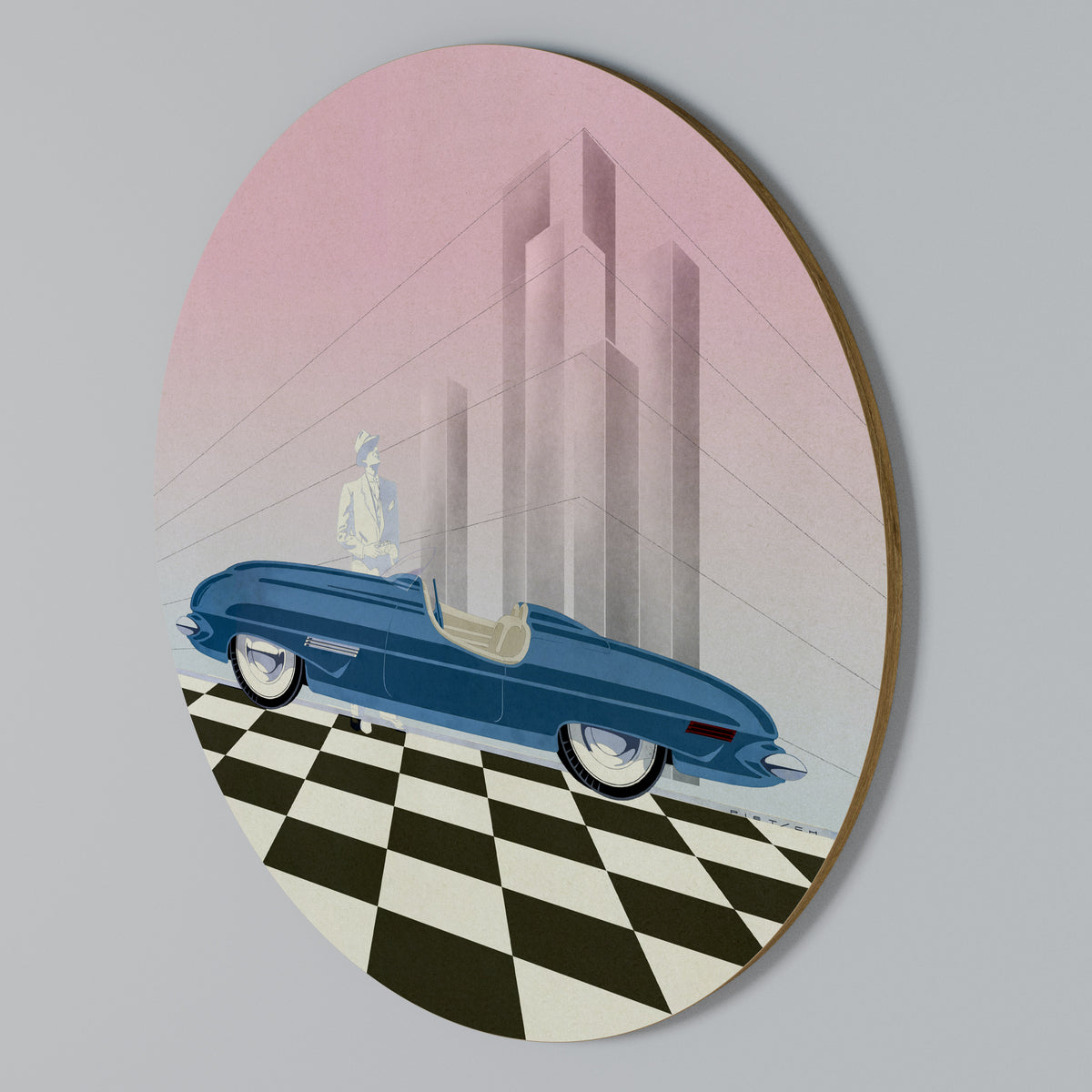 BLUE ROADSTER Rundes Wandbild