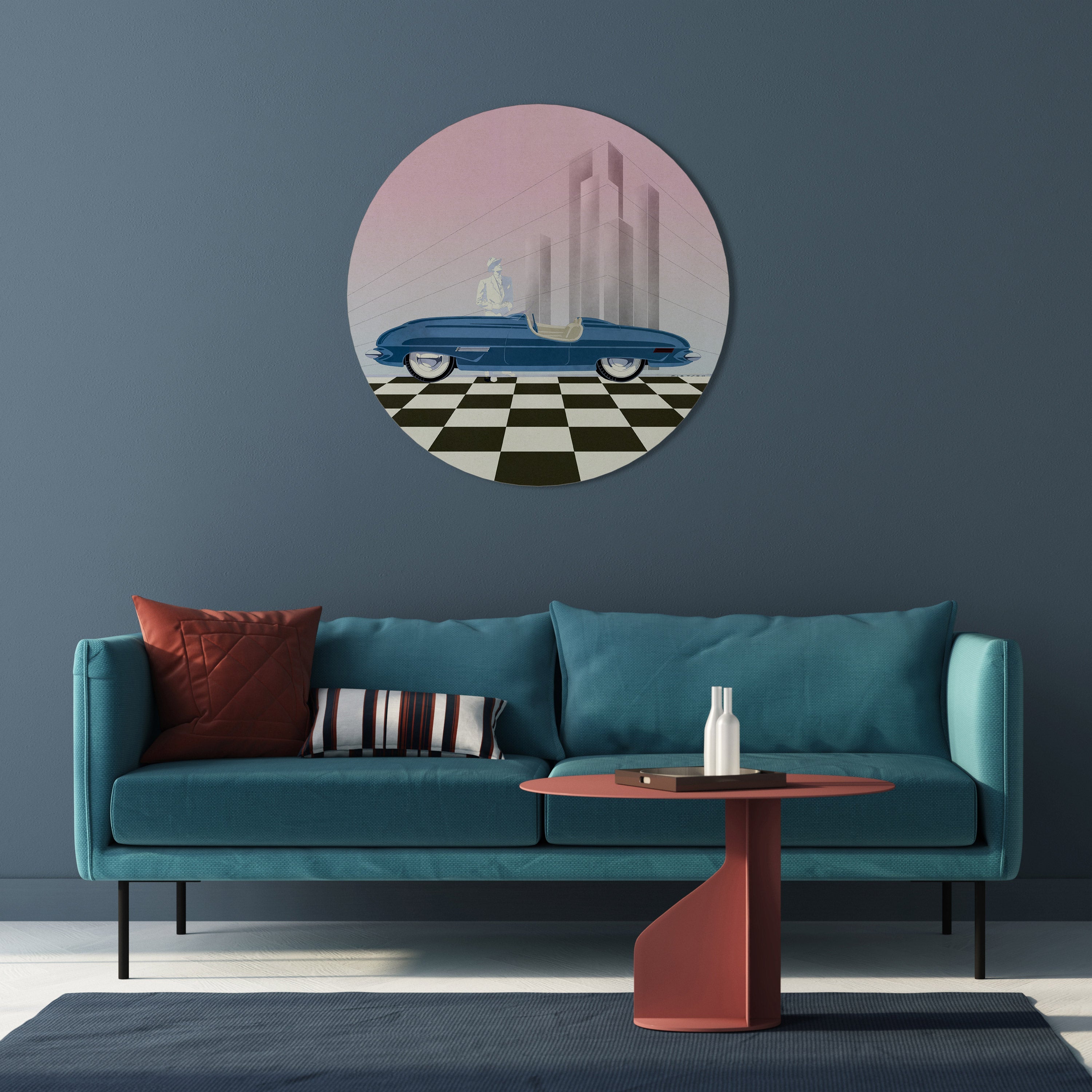 BLUE ROADSTER Runde Wandkunst