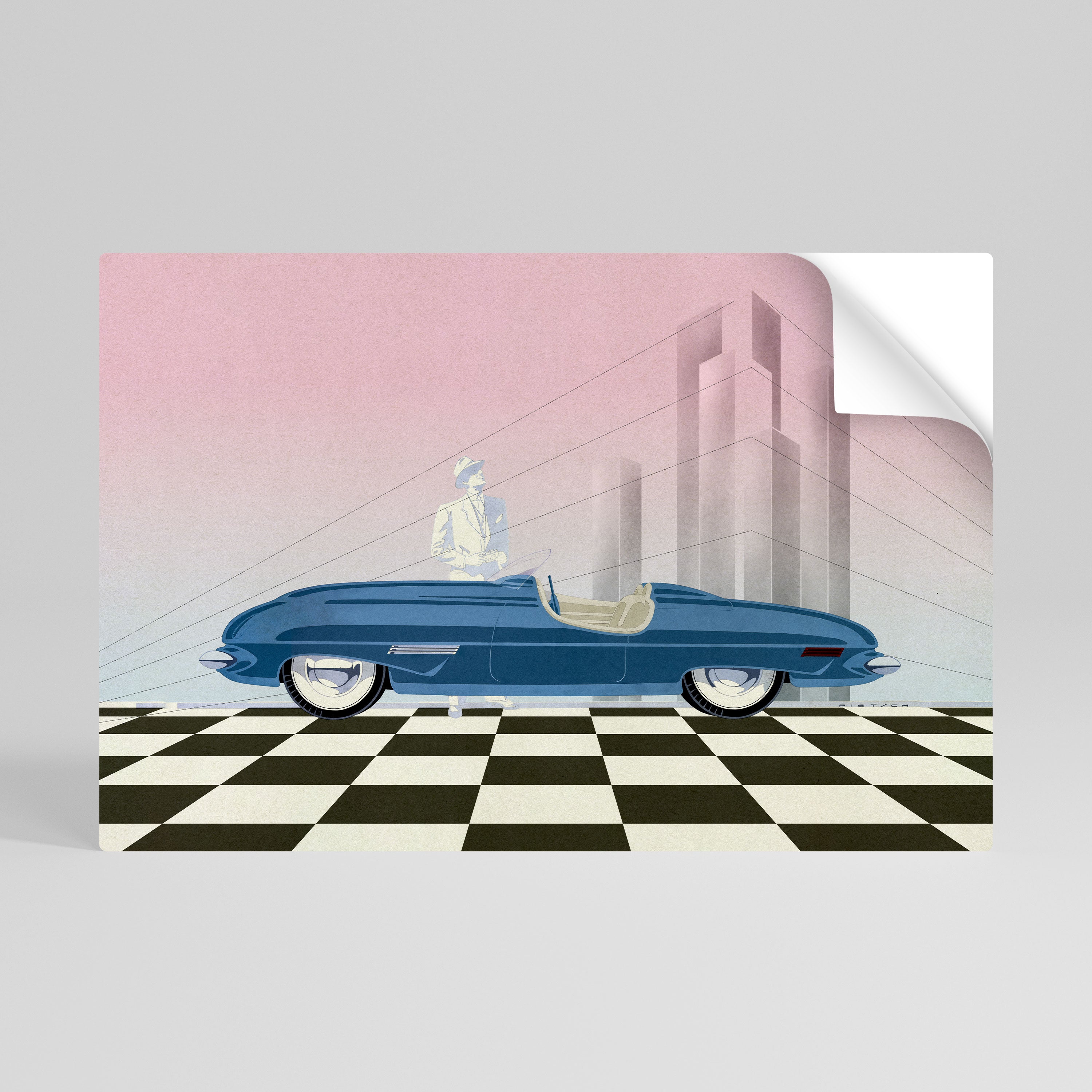 BLUE ROADSTER Selbstklebendes Horizontal-Poster