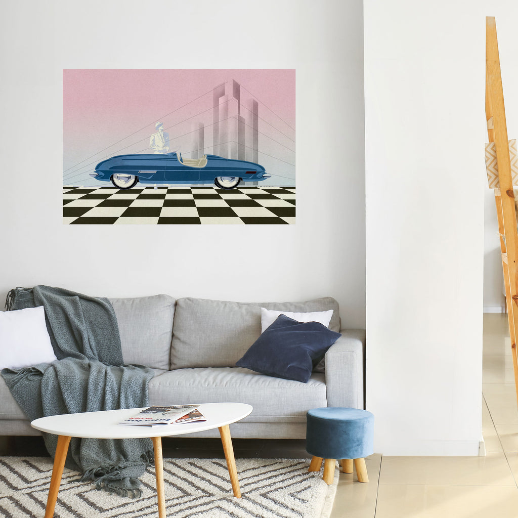 BLUE ROADSTER Peel and Stick Horizontal Poster