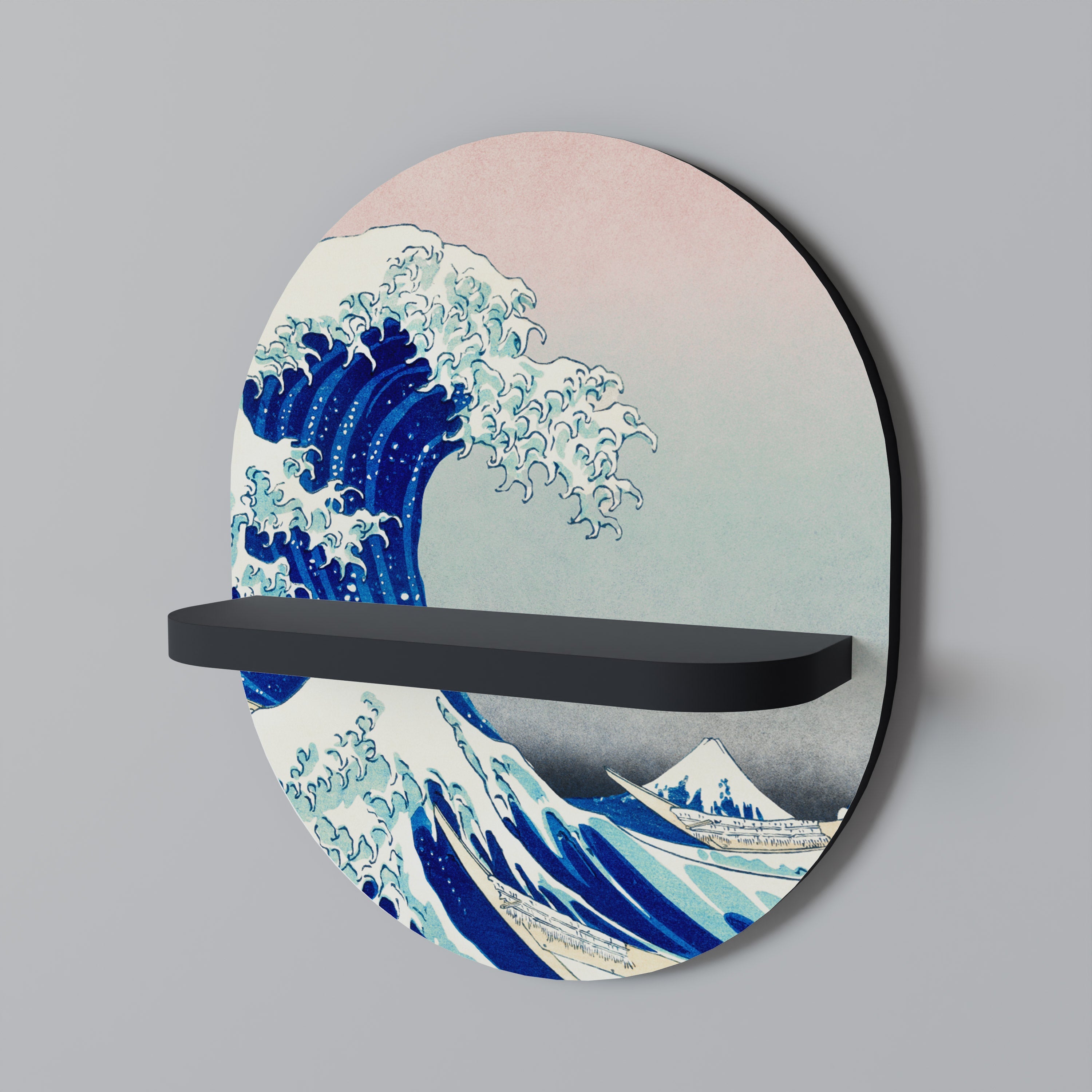 THE GREAT WAVE Ovales Kunstregal in Schwarz