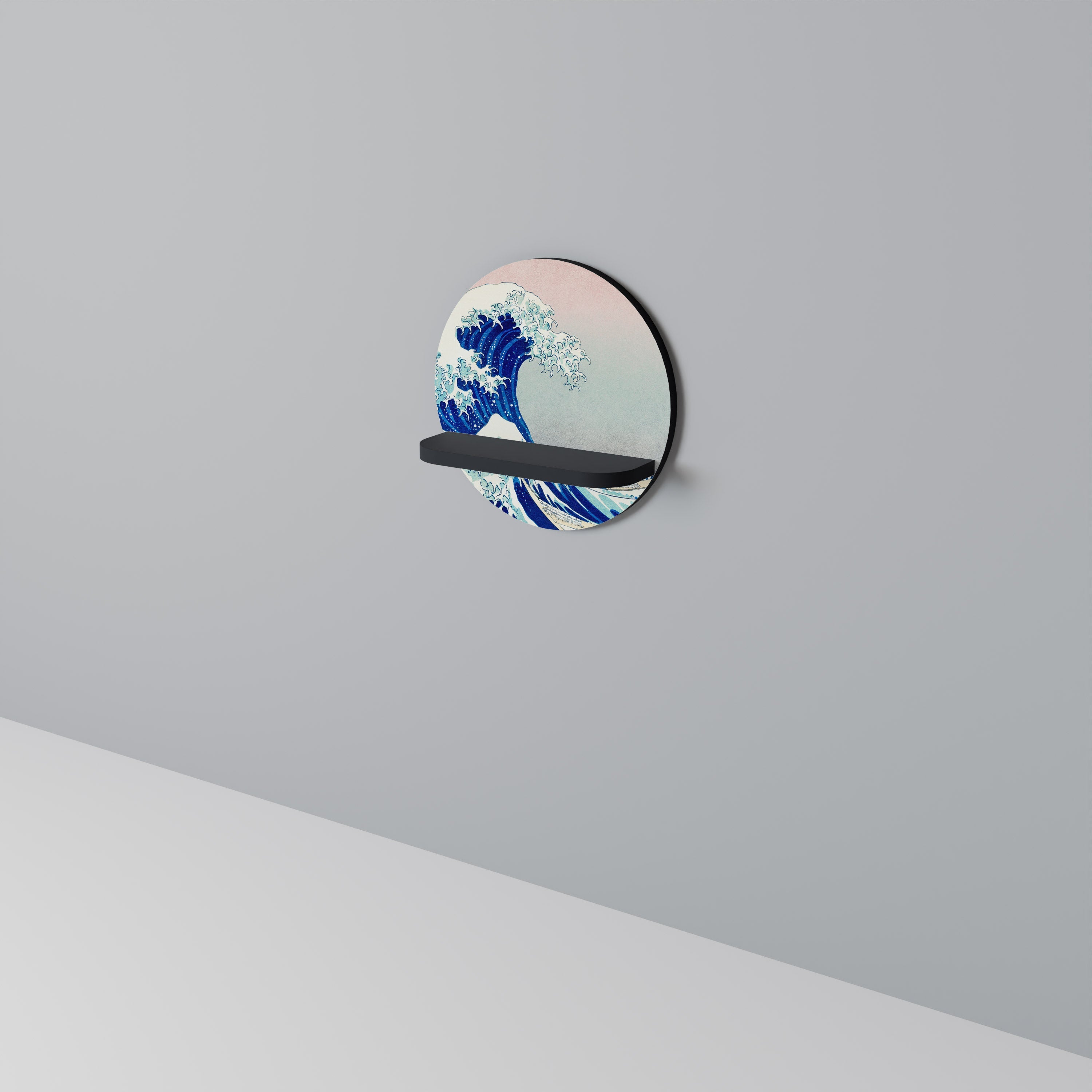 THE GREAT WAVE Rundes Kunstregal in Schwarz