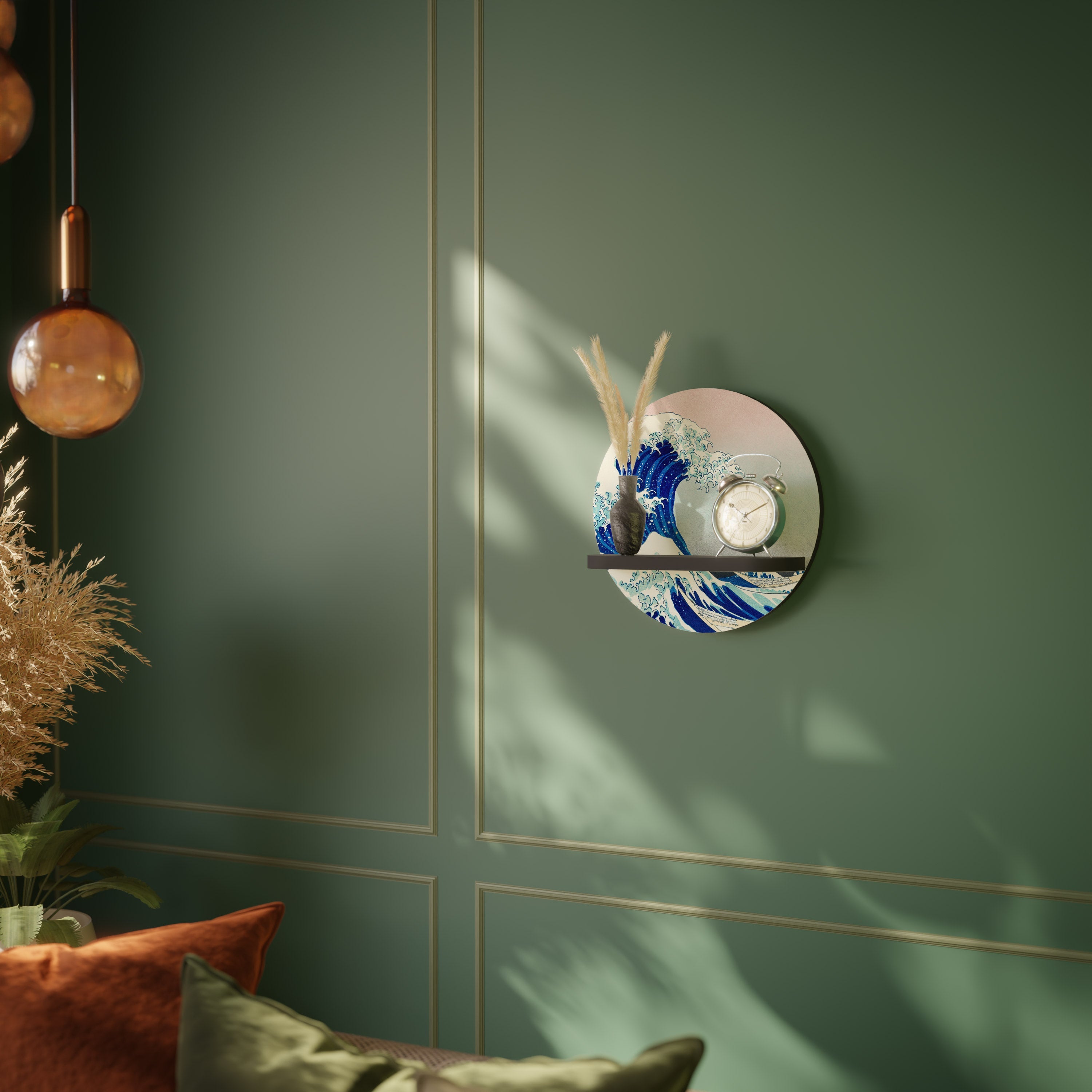 THE GREAT WAVE Rundes Kunstregal in Schwarz