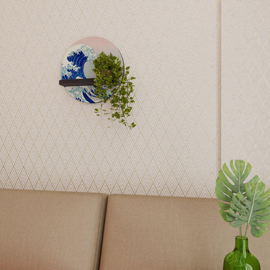 THE GREAT WAVE Rundes Kunstregal in Schwarz