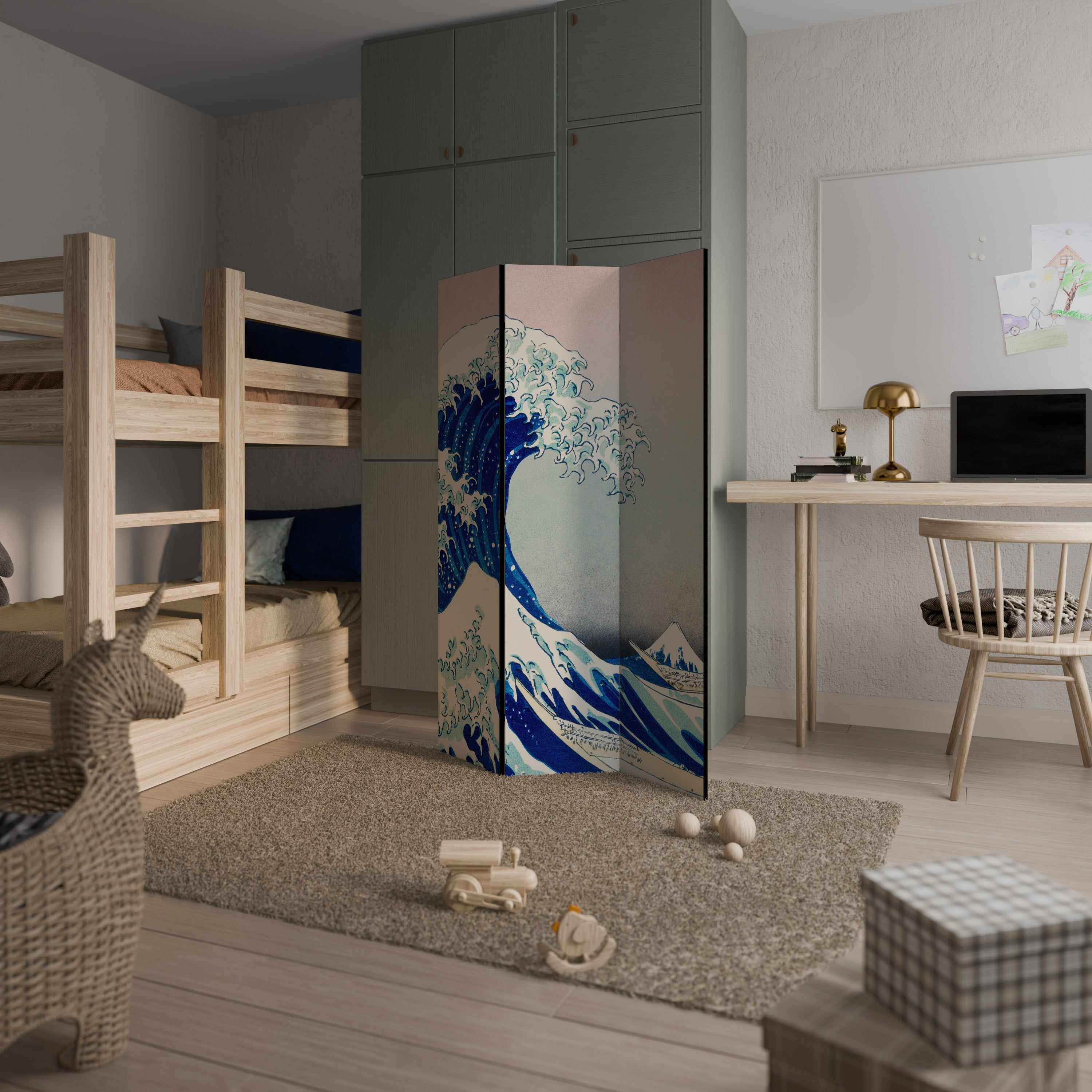THE GREAT WAVE Dekorativer 3-teiliger Raumteiler