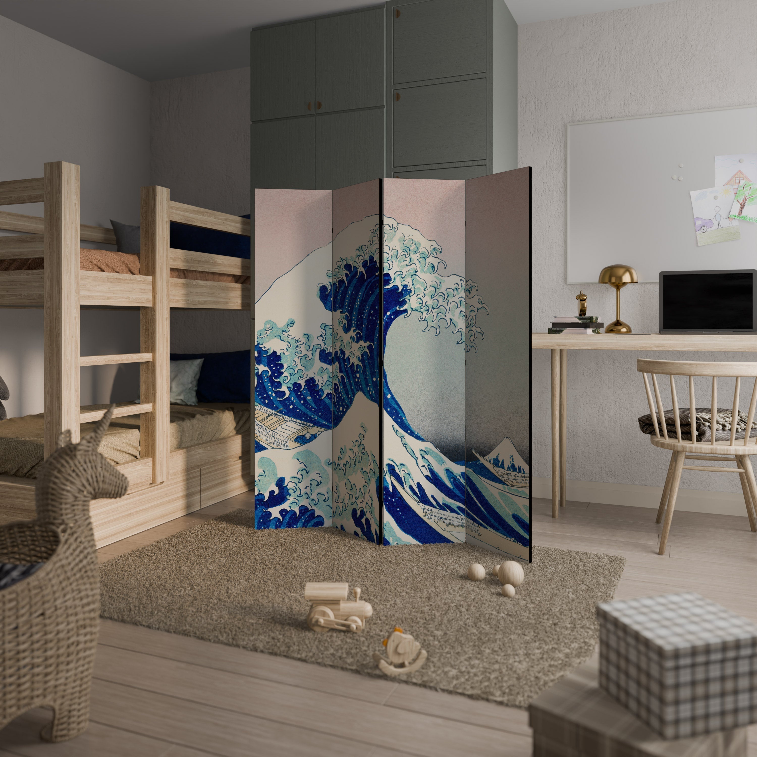 THE GREAT WAVE Dekorativer 4-teiliger Raumteiler