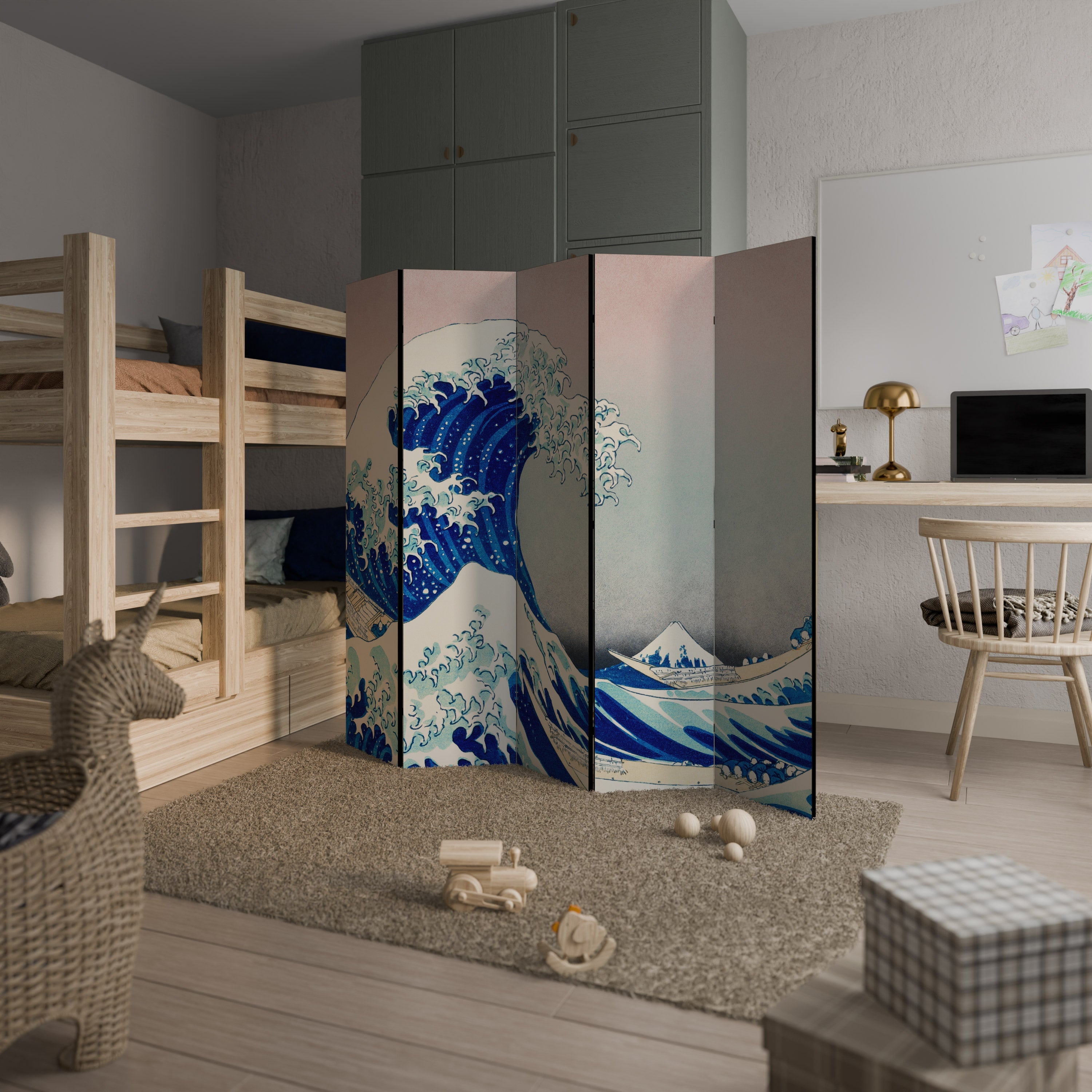 THE GREAT WAVE Dekorativer 5-teiliger Raumteiler