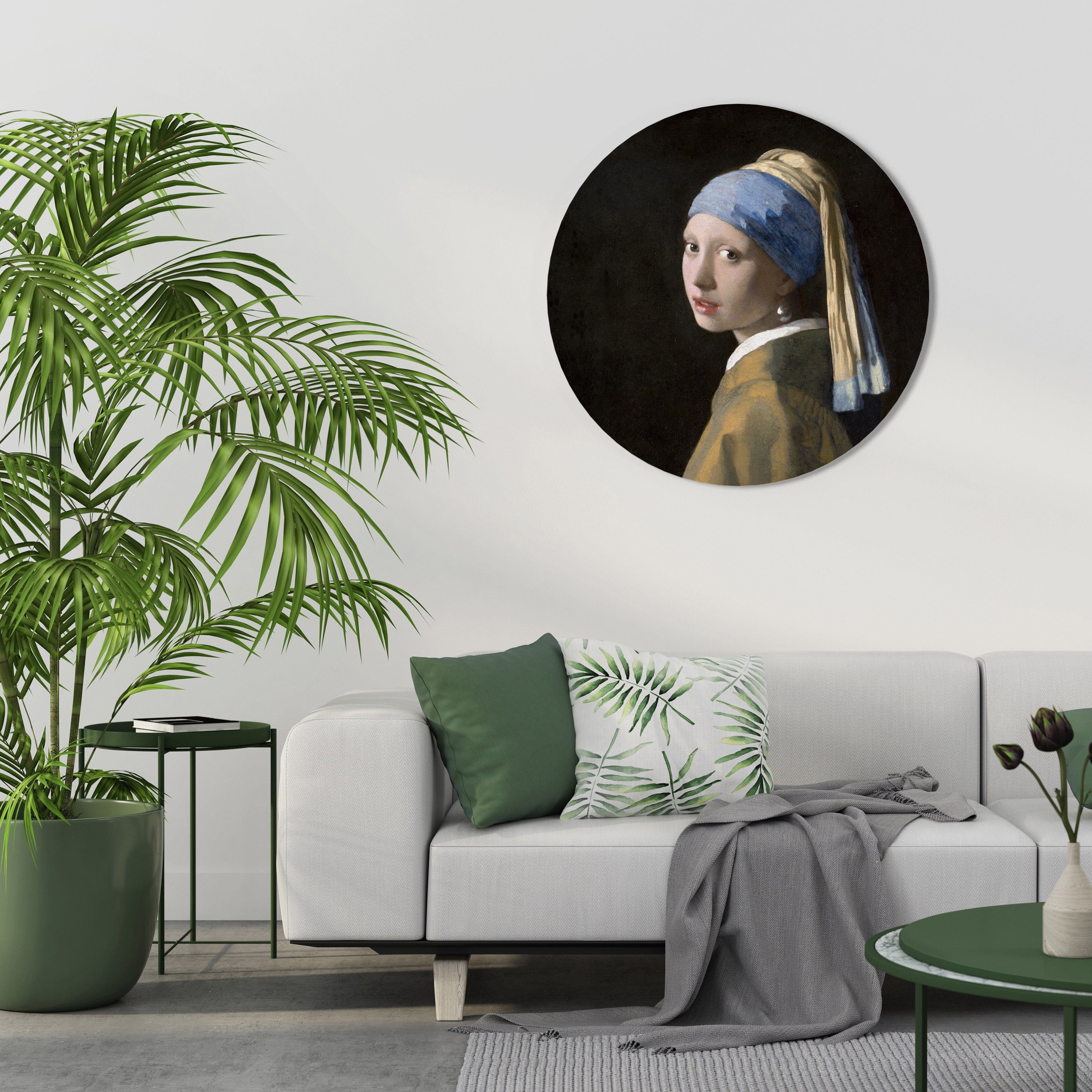 Mädchen mit Perlenohrring, rund, Wandkunst