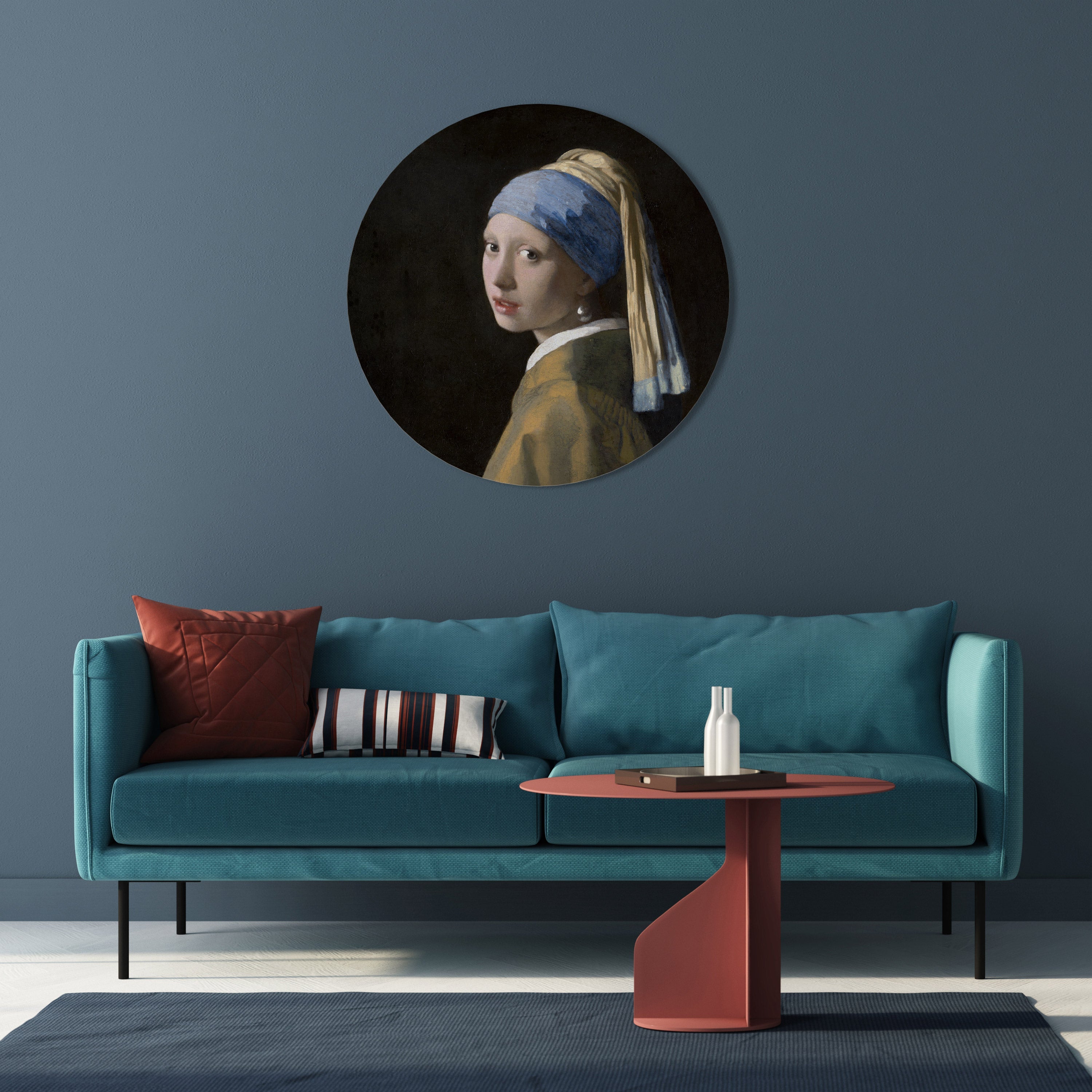 Mädchen mit Perlenohrring, rund, Wandkunst