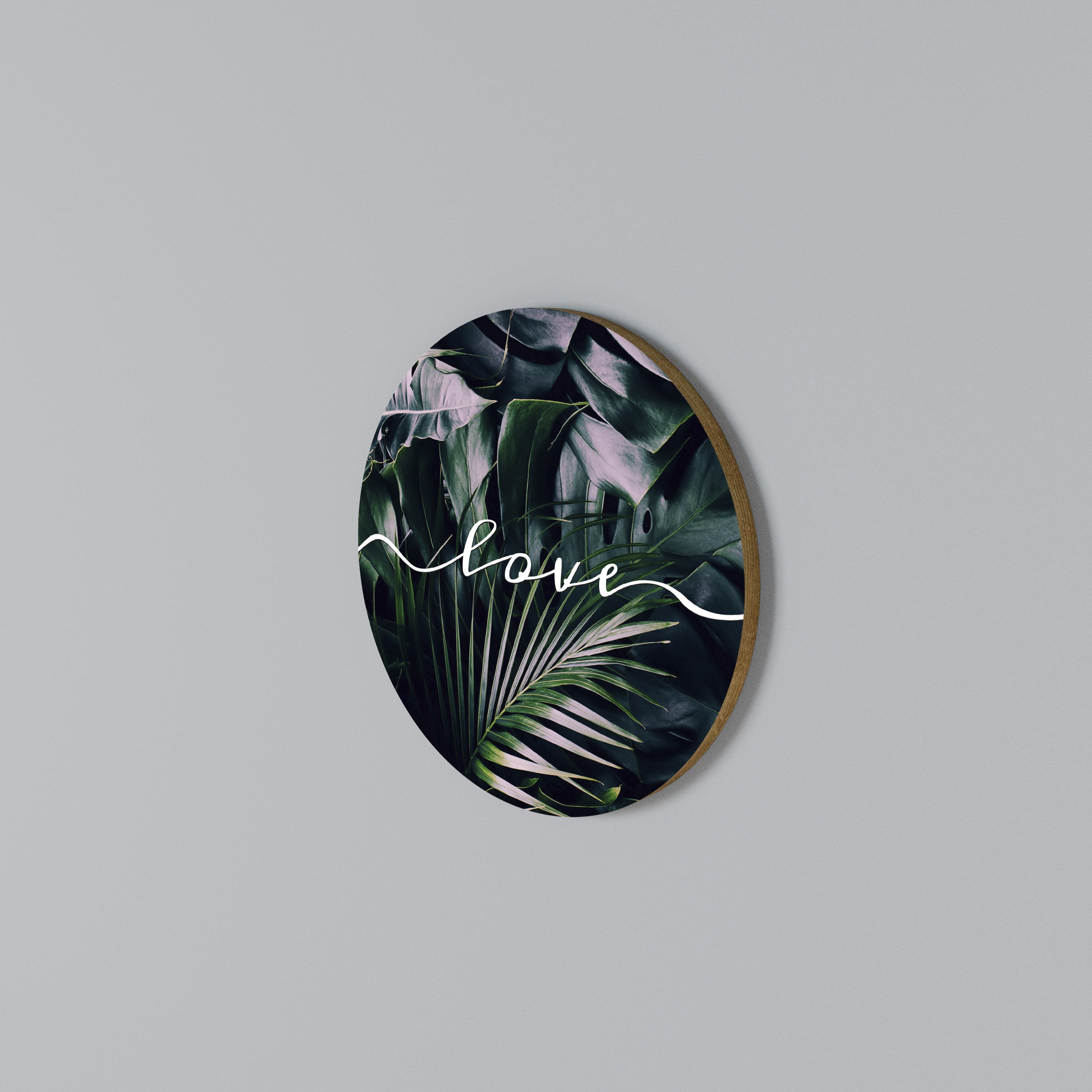 LOVE IN LEAVES Rundes Wandbild