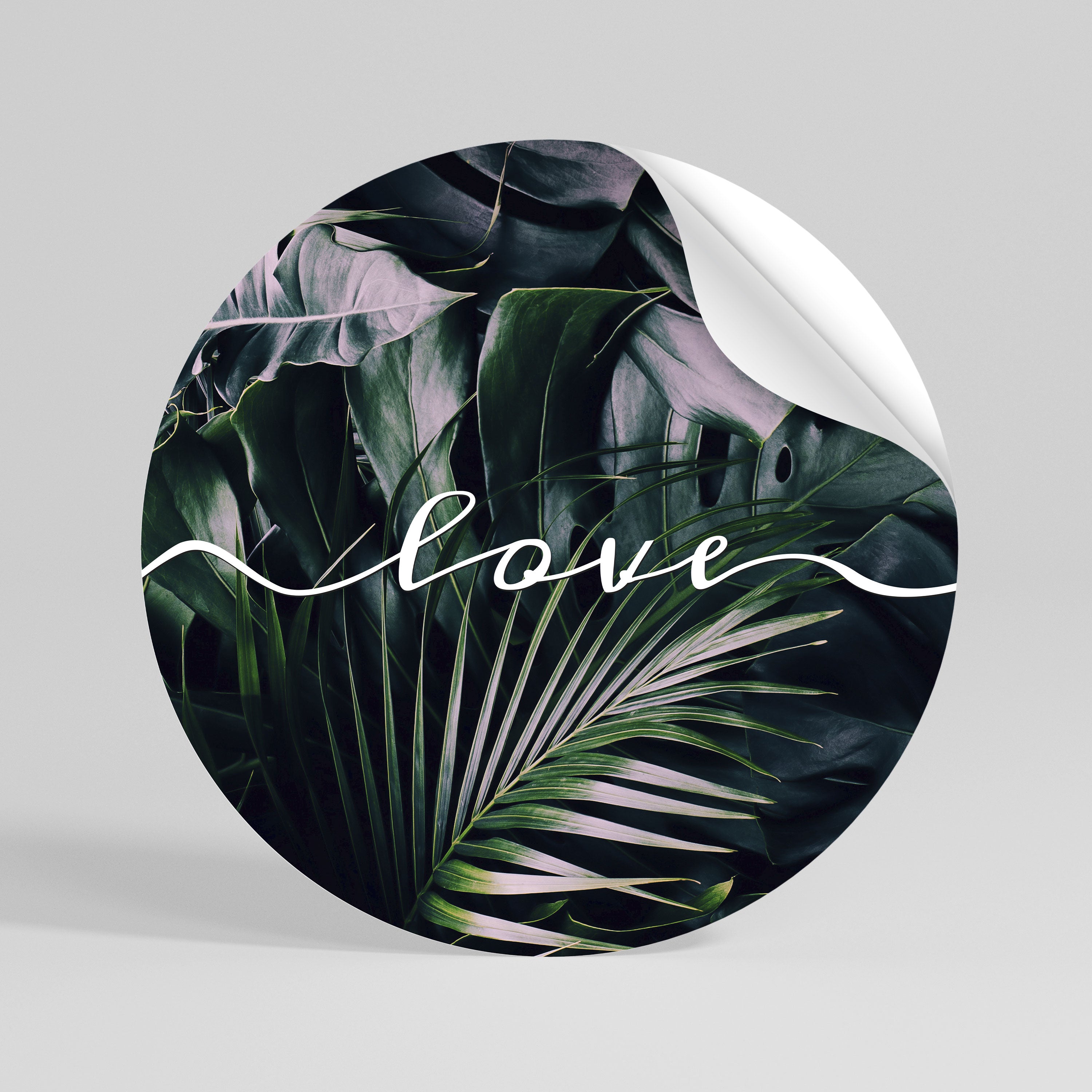 LOVE IN LEAVES Peel and Stick Round Sticker