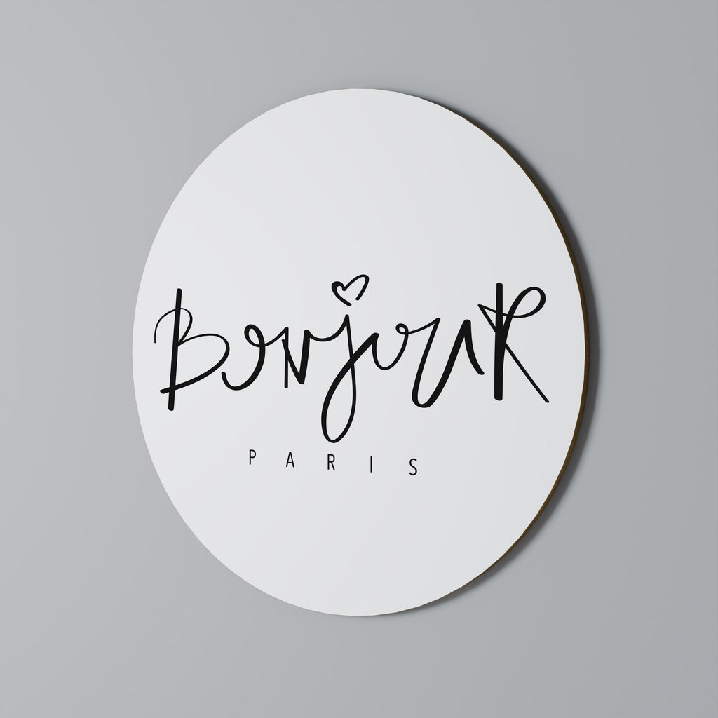 Runde Wandkunst „BONJOUR LOVE“