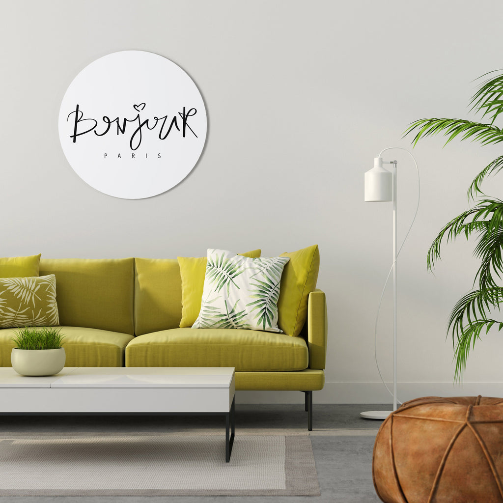 Runde Wandkunst „BONJOUR LOVE“