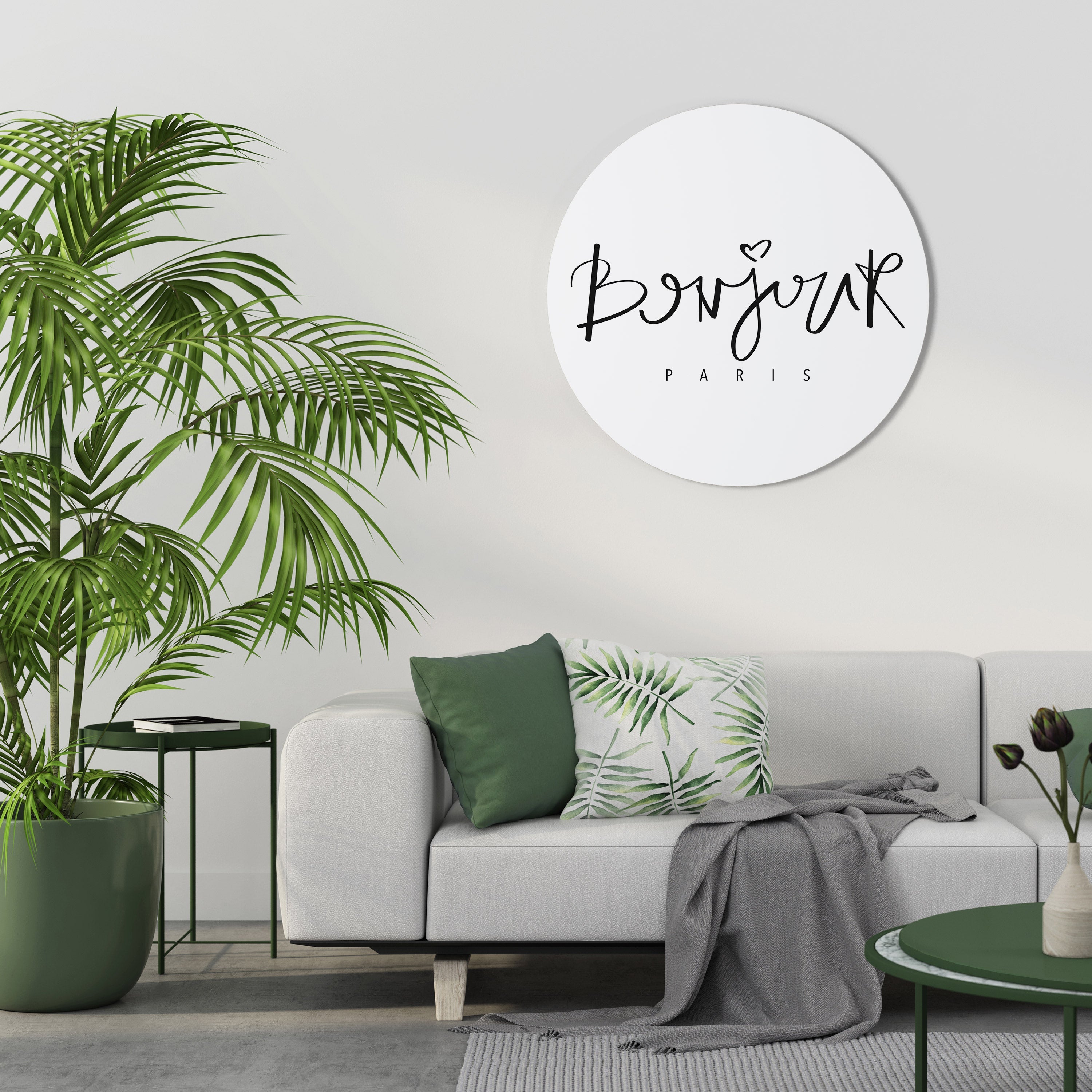 Runde Wandkunst „BONJOUR LOVE“