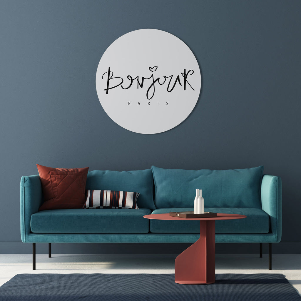Runde Wandkunst „BONJOUR LOVE“