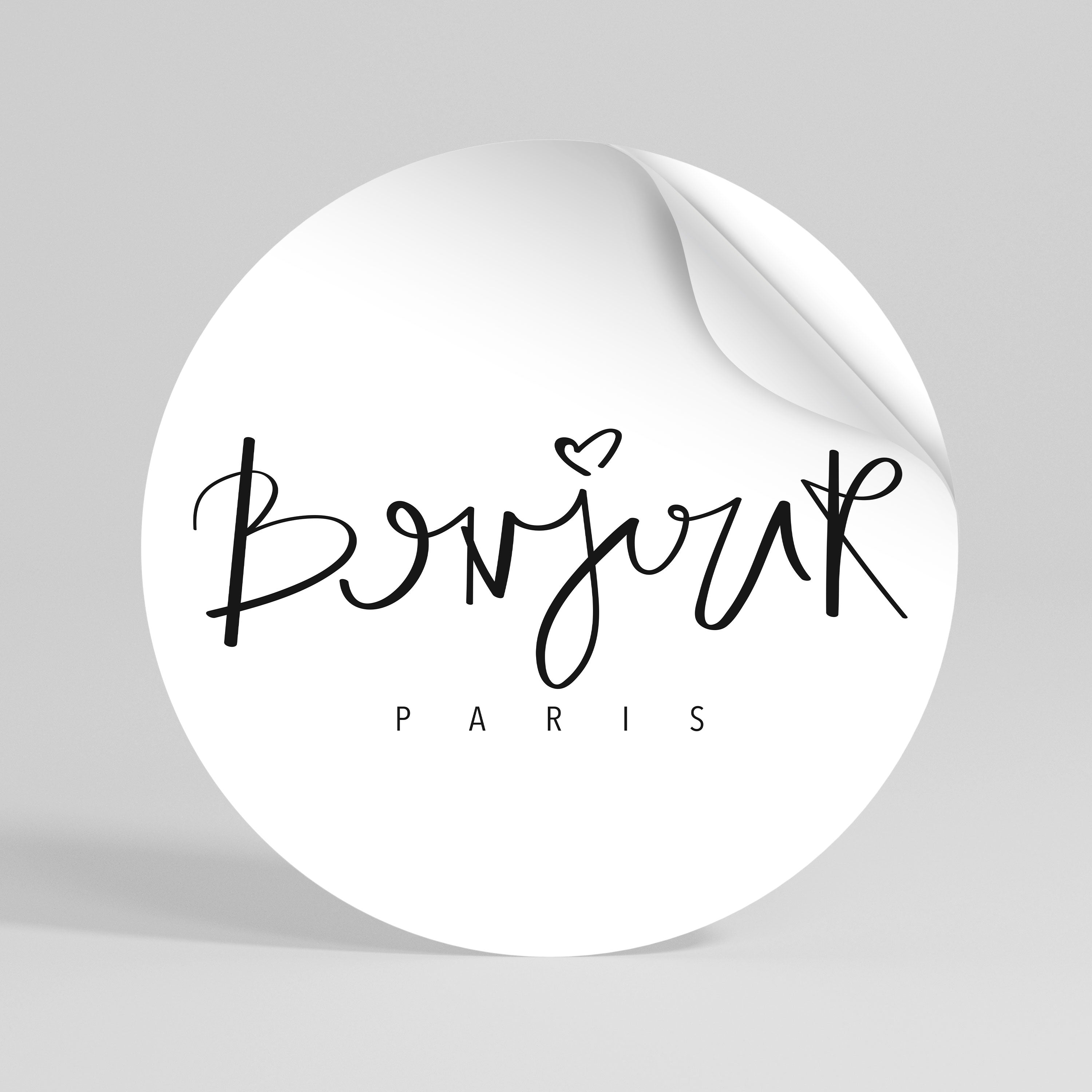 BONJOUR LOVE Peel and Stick Round Sticker