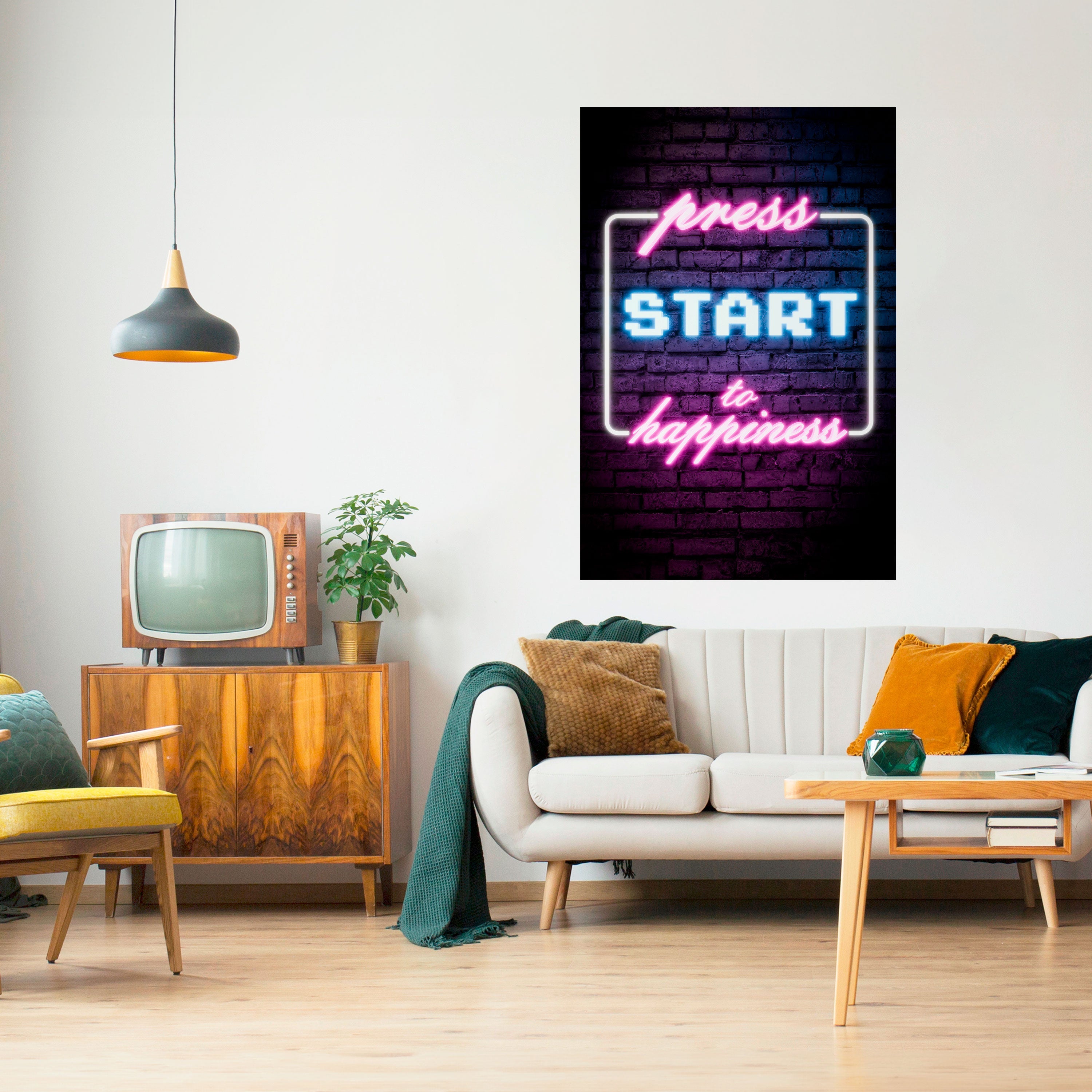 DRÜCKEN SIE PLAY FÜR JOY Vertikales Poster zum Abziehen und Aufkleben