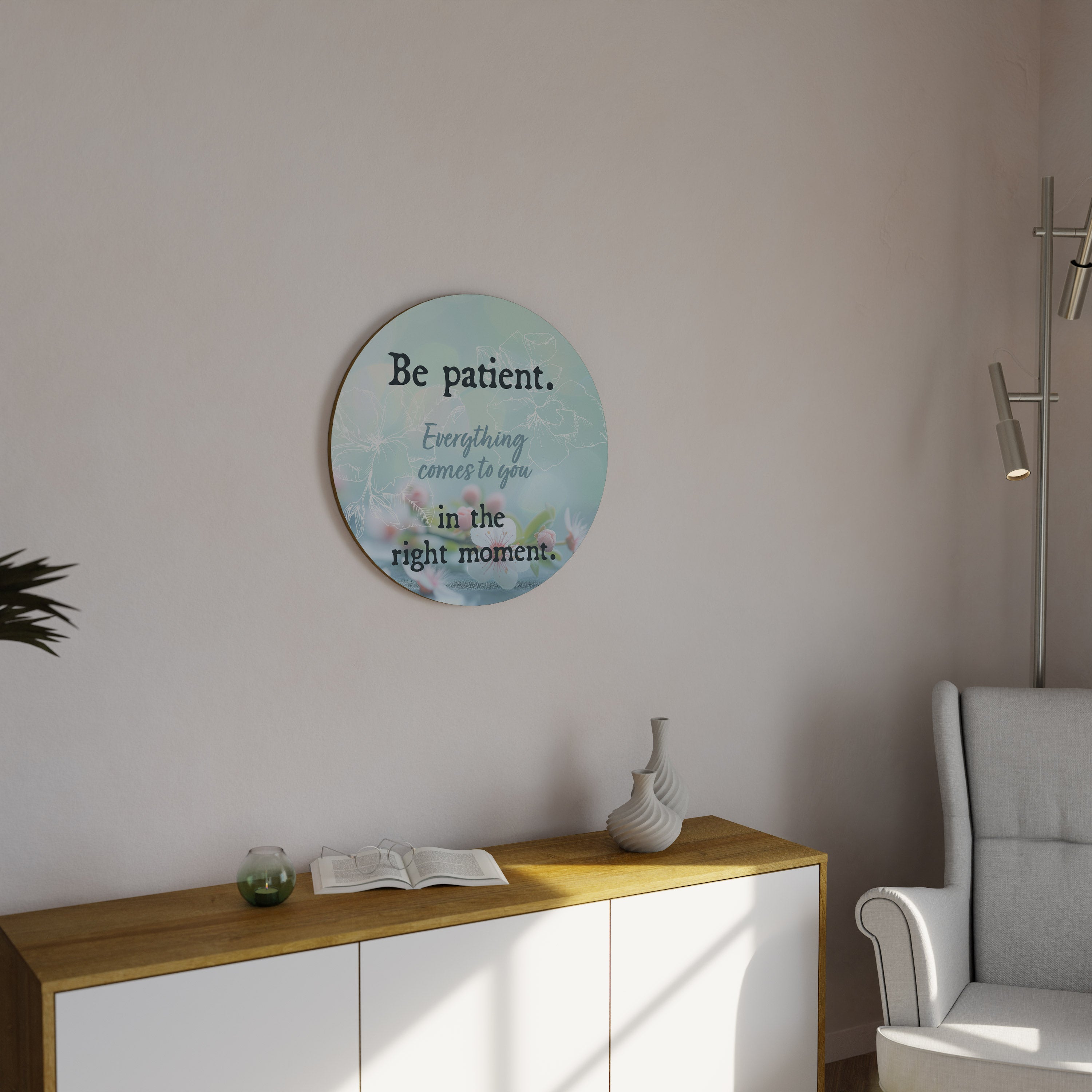 Runde Wandkunst „PATIENCE IN BLOOM“
