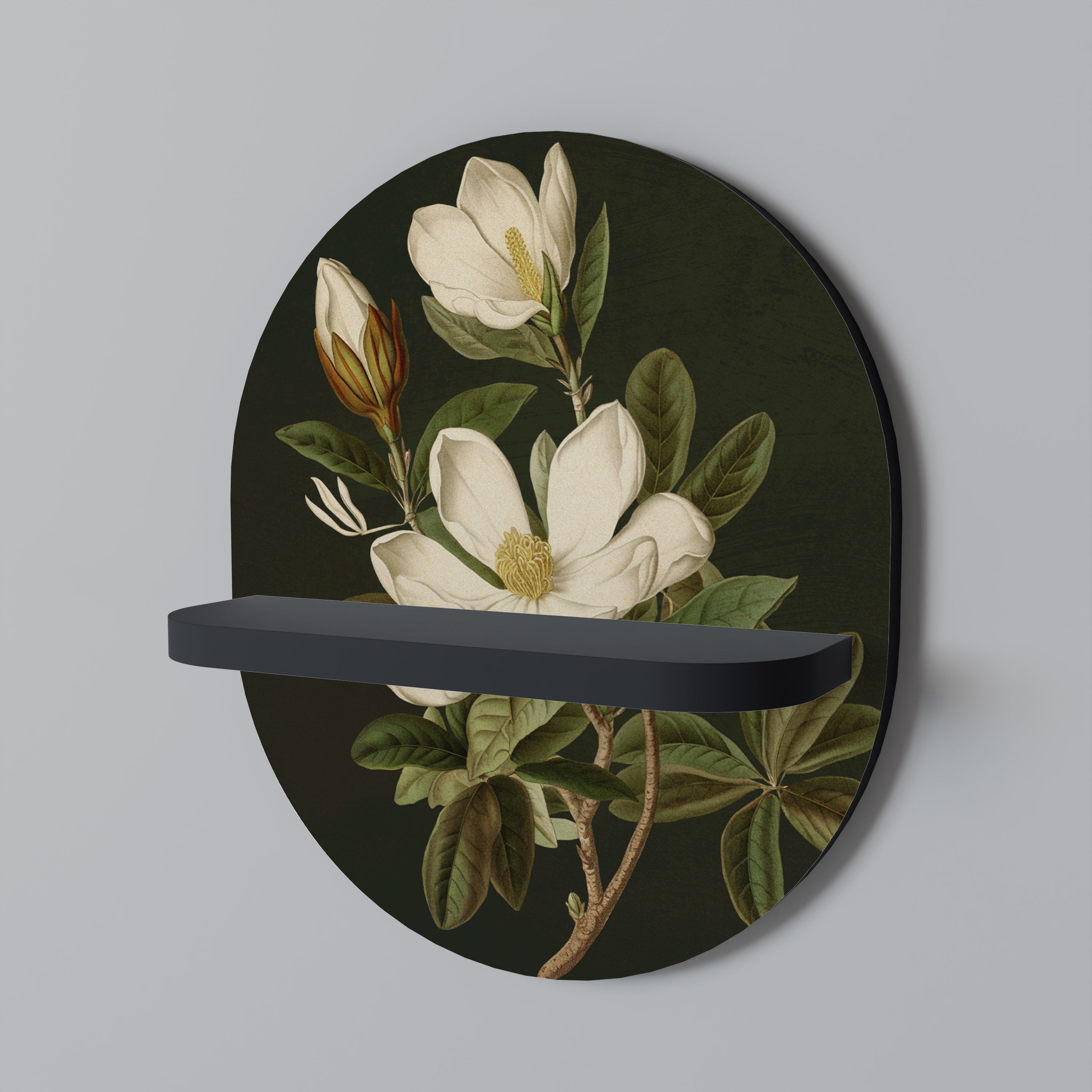 FLORAL NOIR Ovales Kunstregal in Schwarz