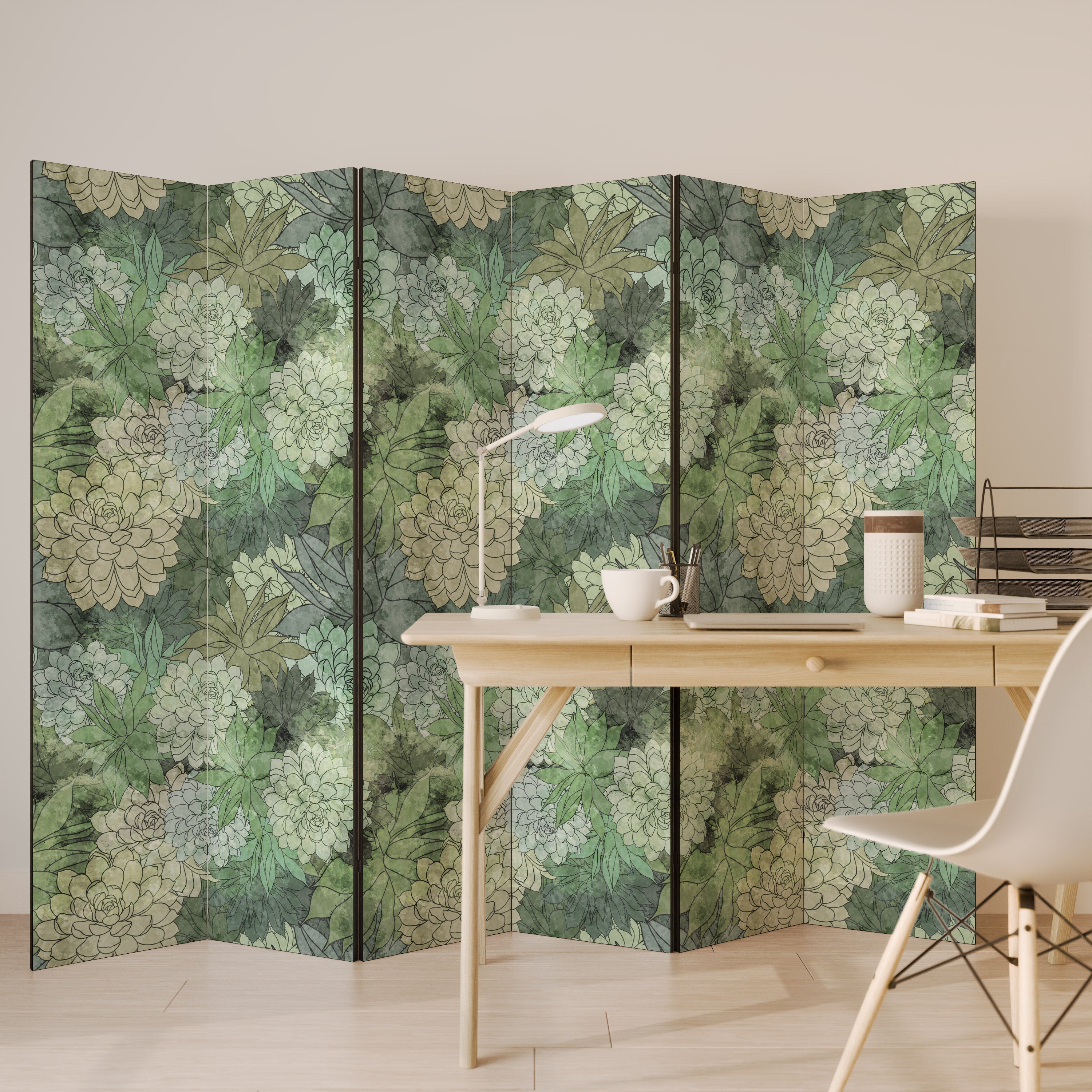 Dekorativer Raumteiler SUCCULENT CLUSTER mit 6 Paneelen