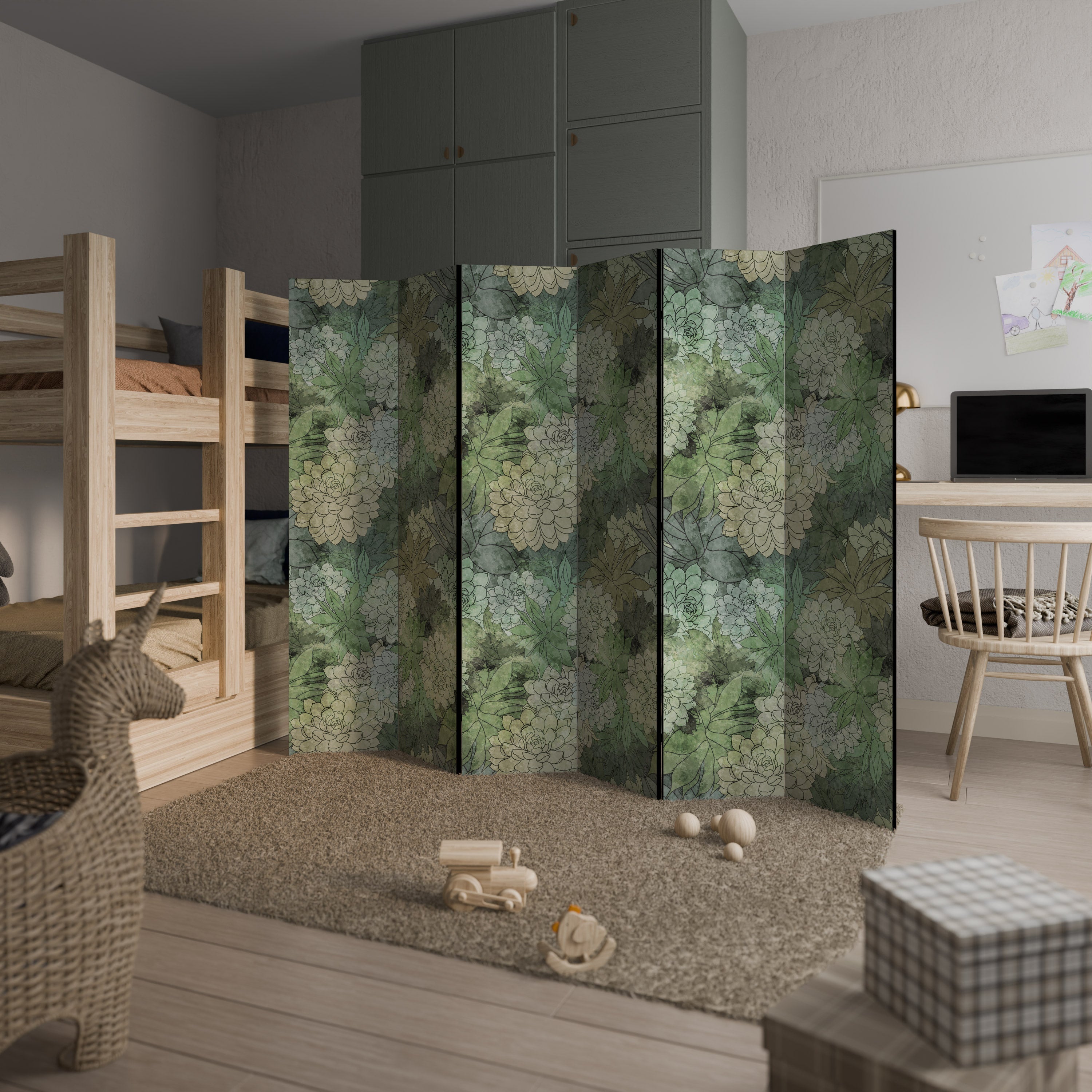 Dekorativer Raumteiler SUCCULENT CLUSTER mit 6 Paneelen