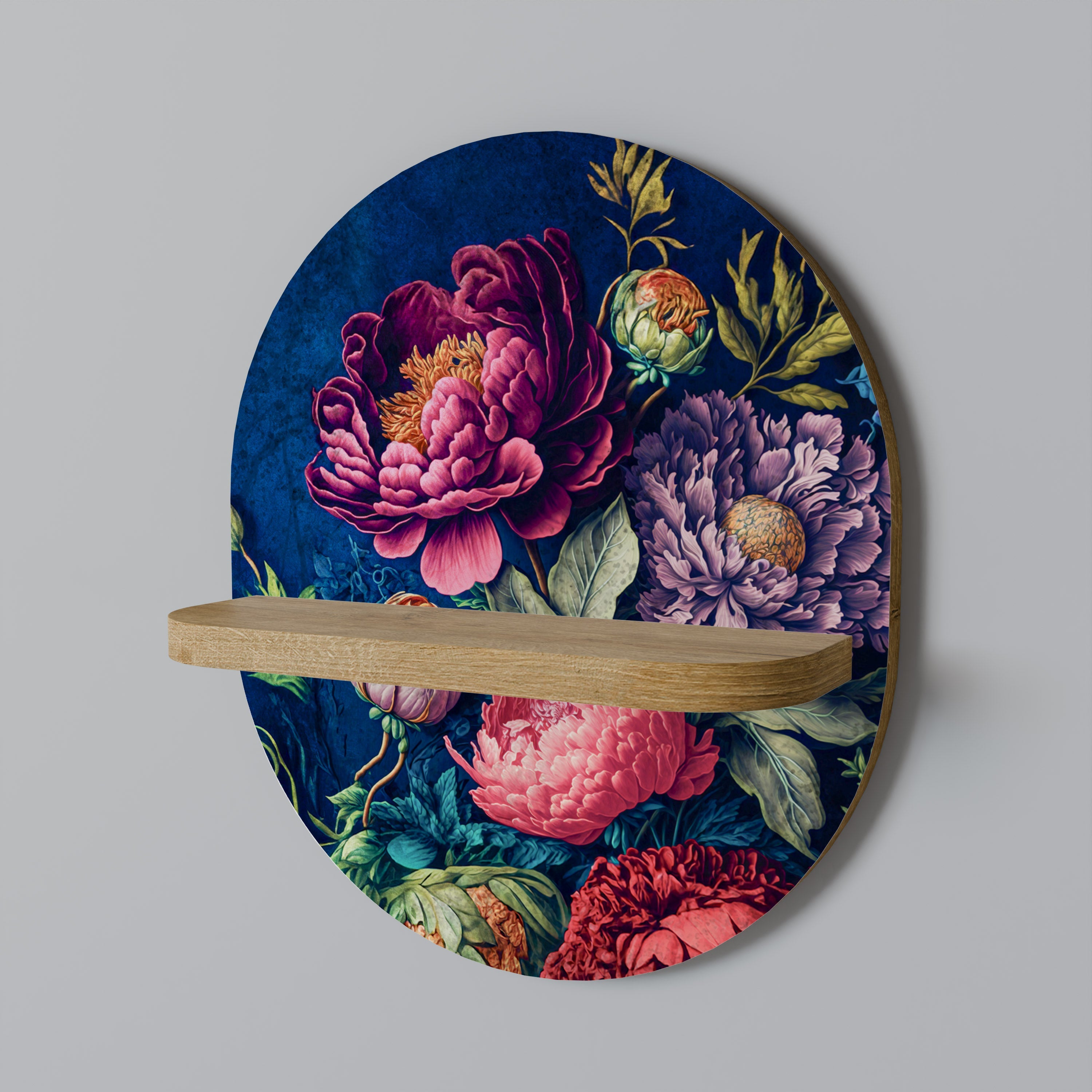 BLOOMING ELEGANCE Ovales Kunstregal in Eichenoptik