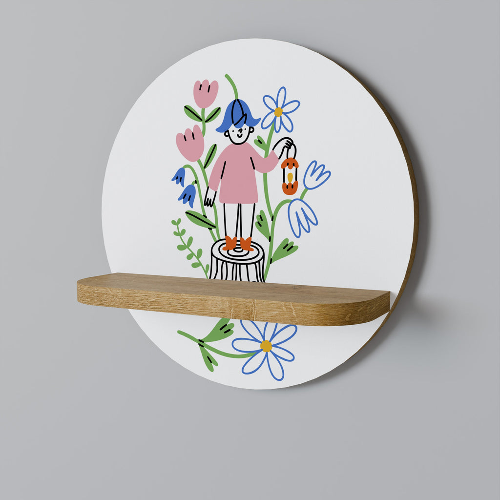 GARDEN GUARDIAN Round Art Shelf In Oak Effect