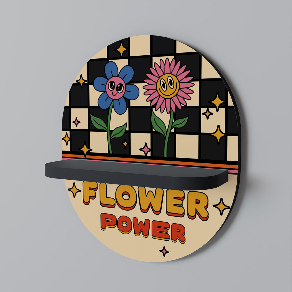 FLOWER POWER Ovales Kunstregal in Schwarz
