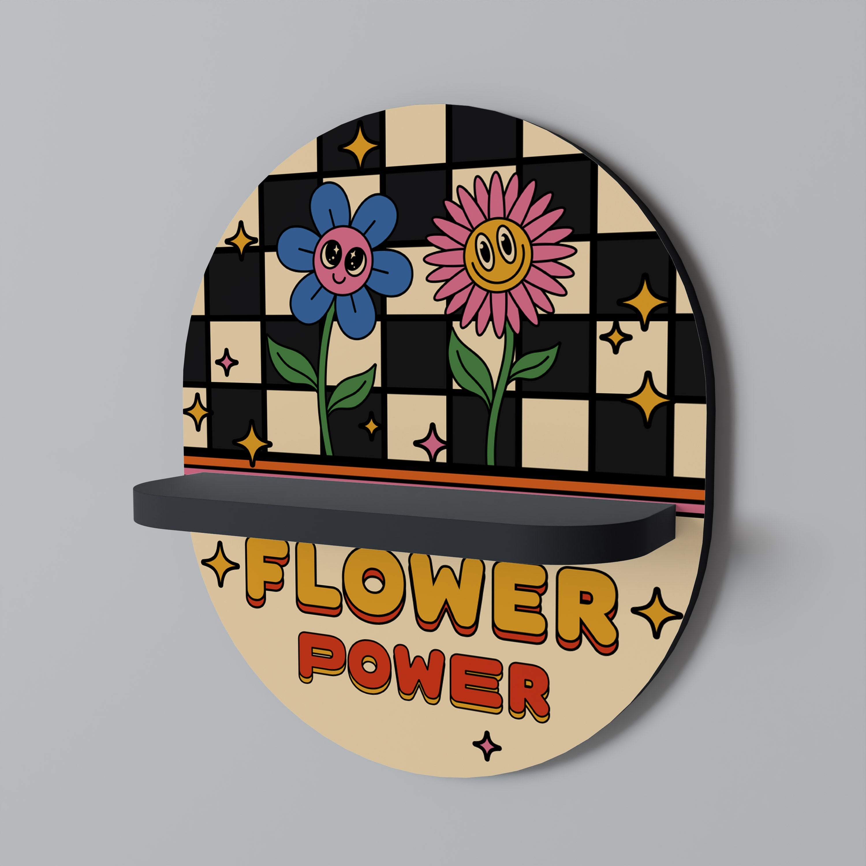 FLOWER POWER Ovales Kunstregal in Schwarz