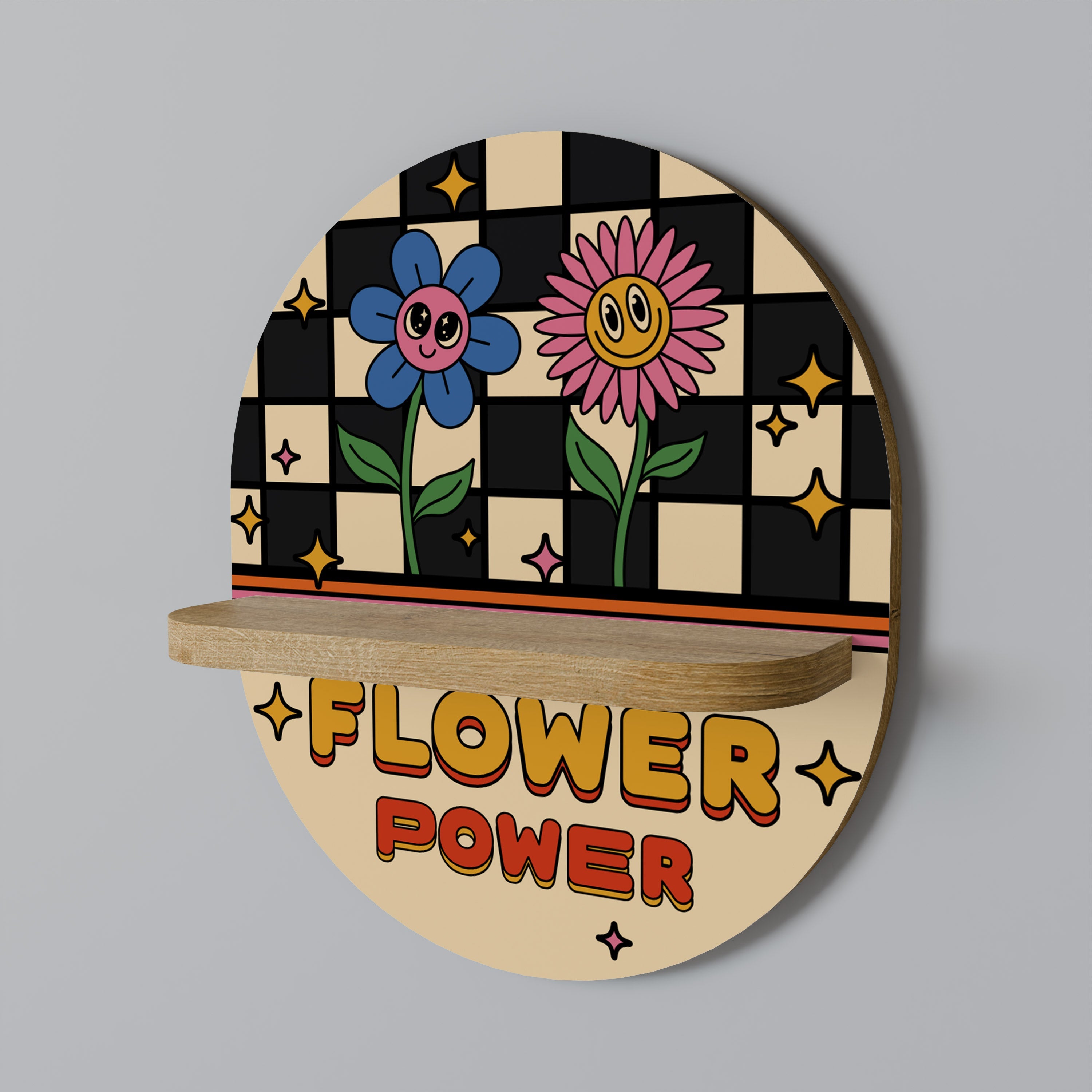 FLOWER POWER Ovales Kunstregal in Eichenoptik