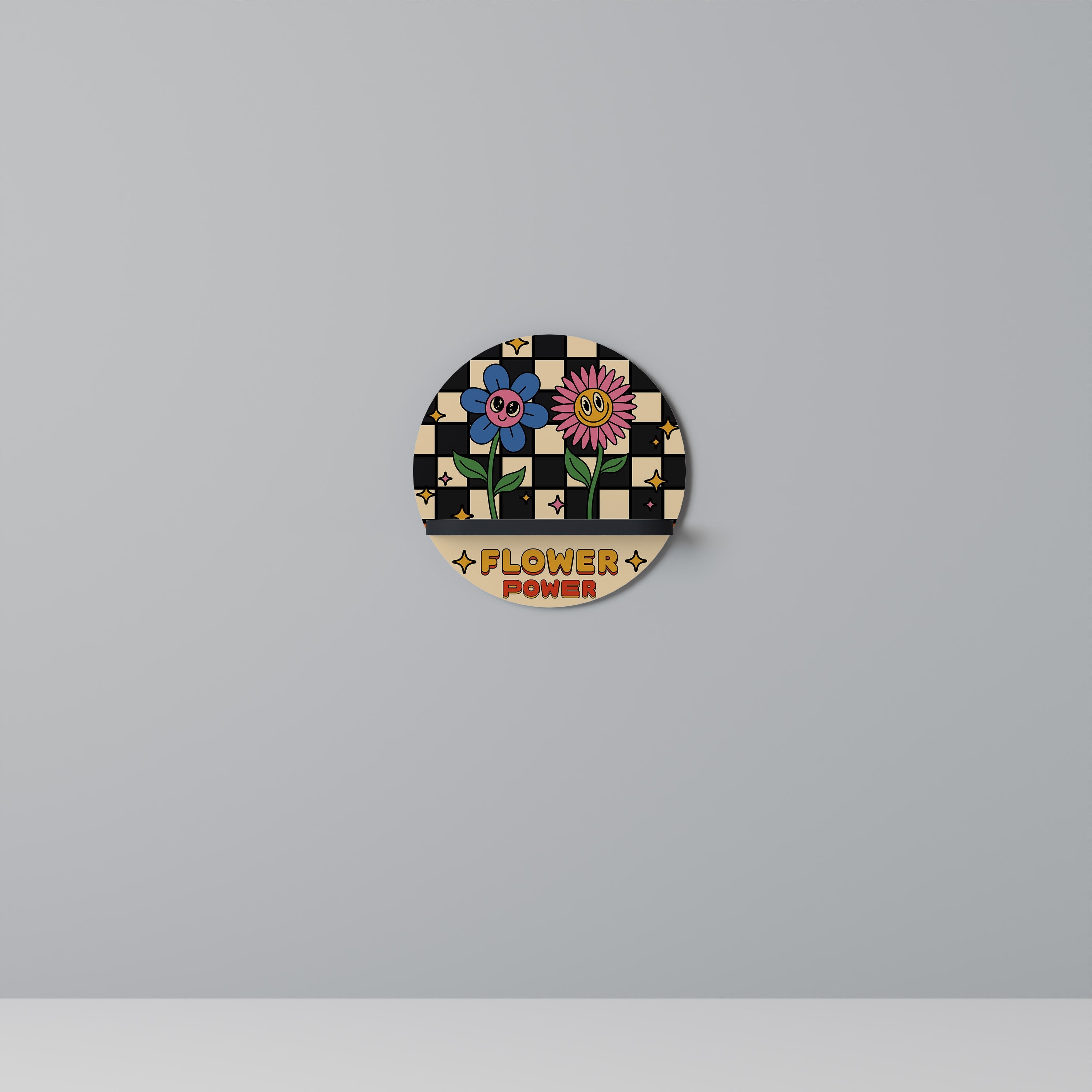 FLOWER POWER Rundes Kunstregal in Schwarz