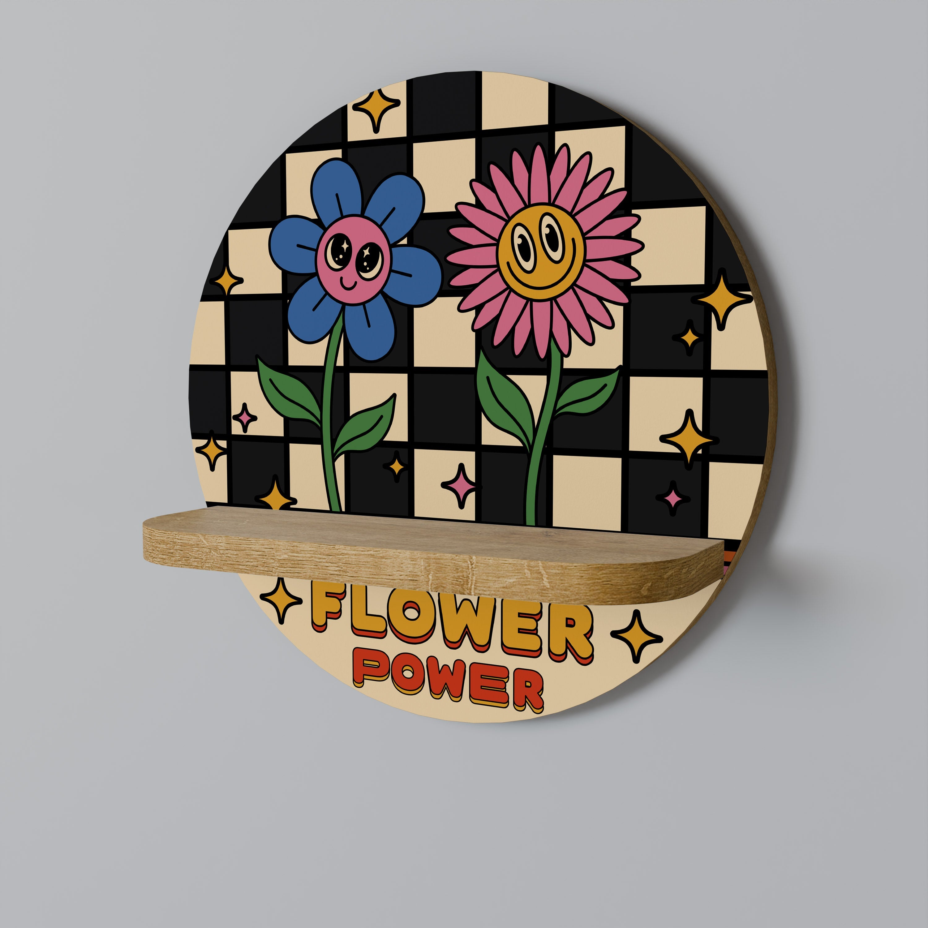 FLOWER POWER Rundes Kunstregal in Eichenoptik