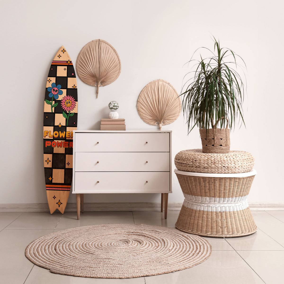 FLOWER POWER Deko-Surfboard