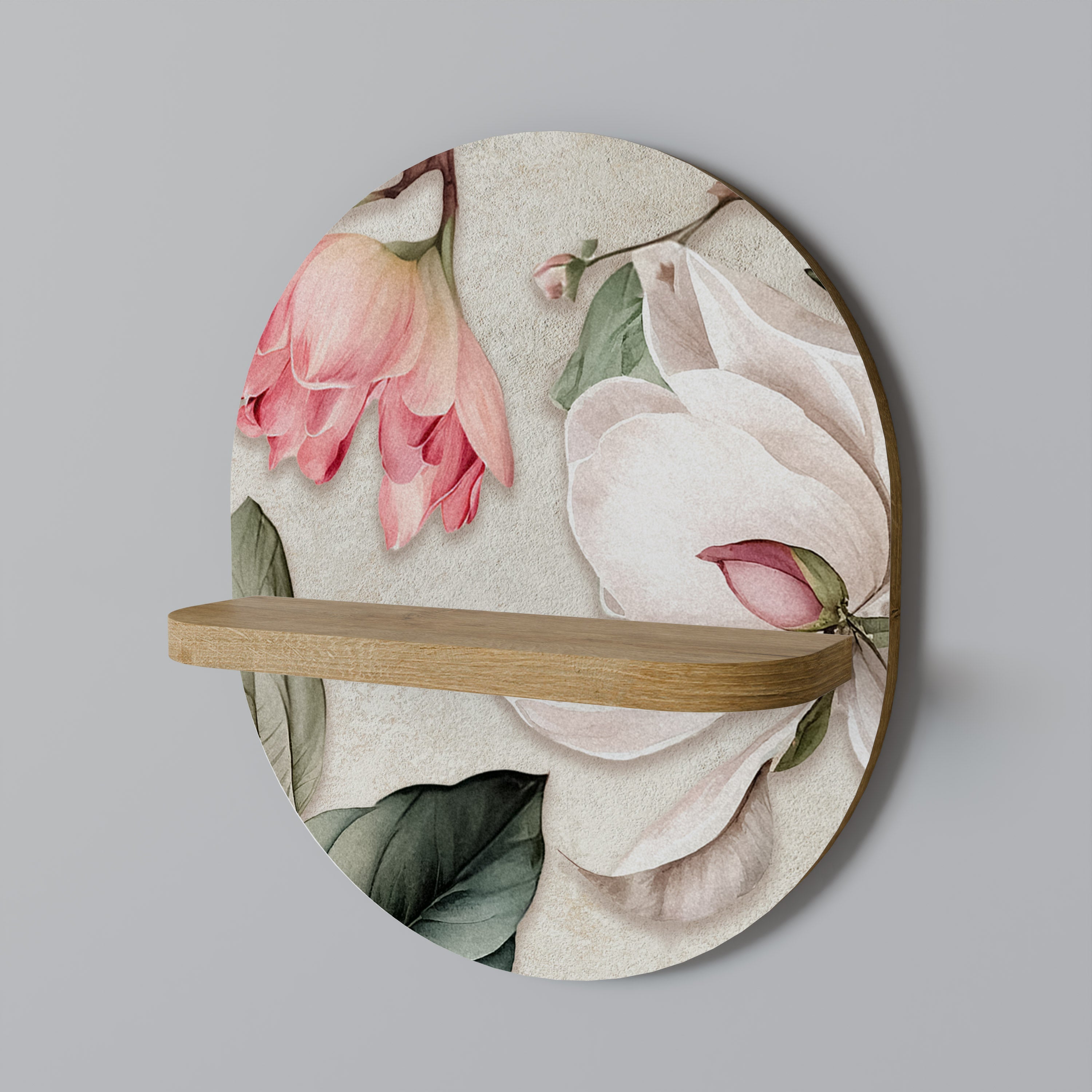 FLORAL GRACE Ovales Kunstregal in Eichenoptik