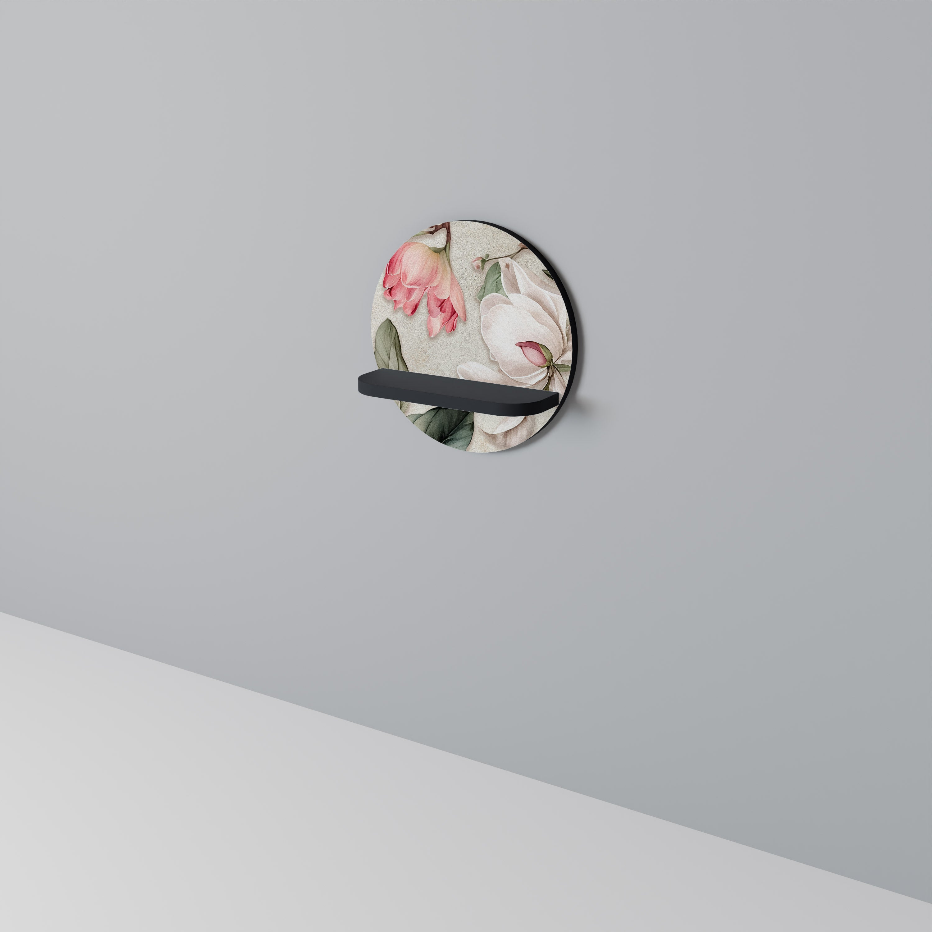 FLORAL GRACE Rundes Kunstregal in Schwarz