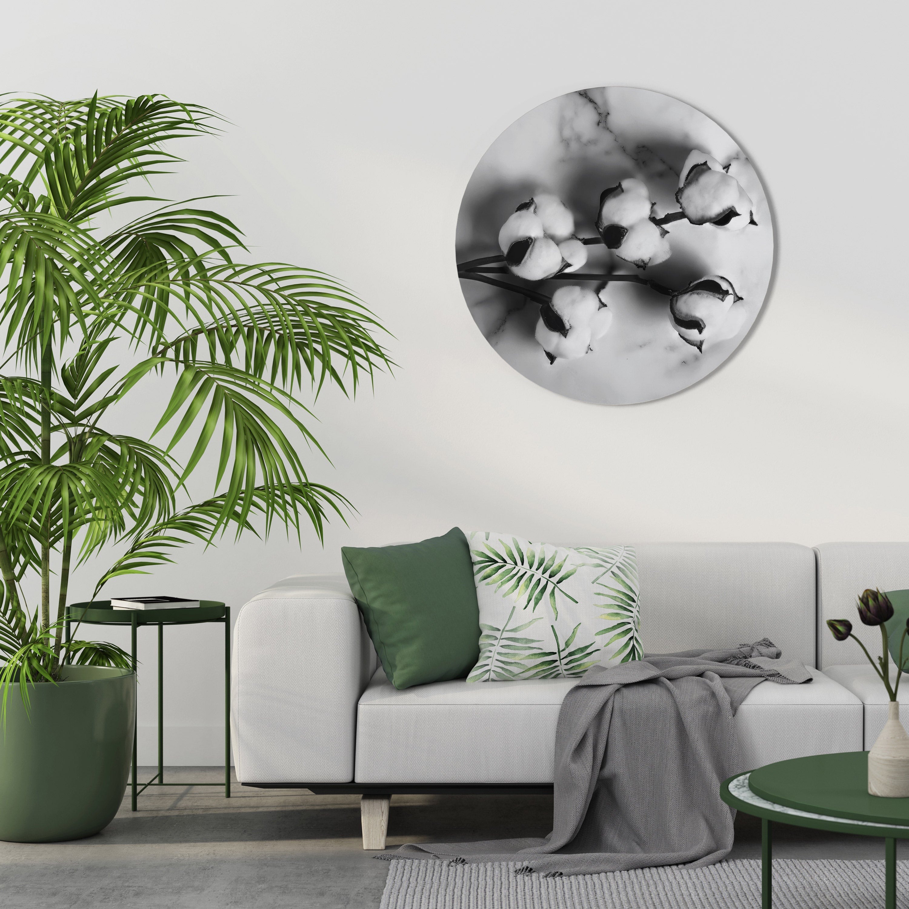 Runde Wandkunst MONOCHROME COTTON DREAMS