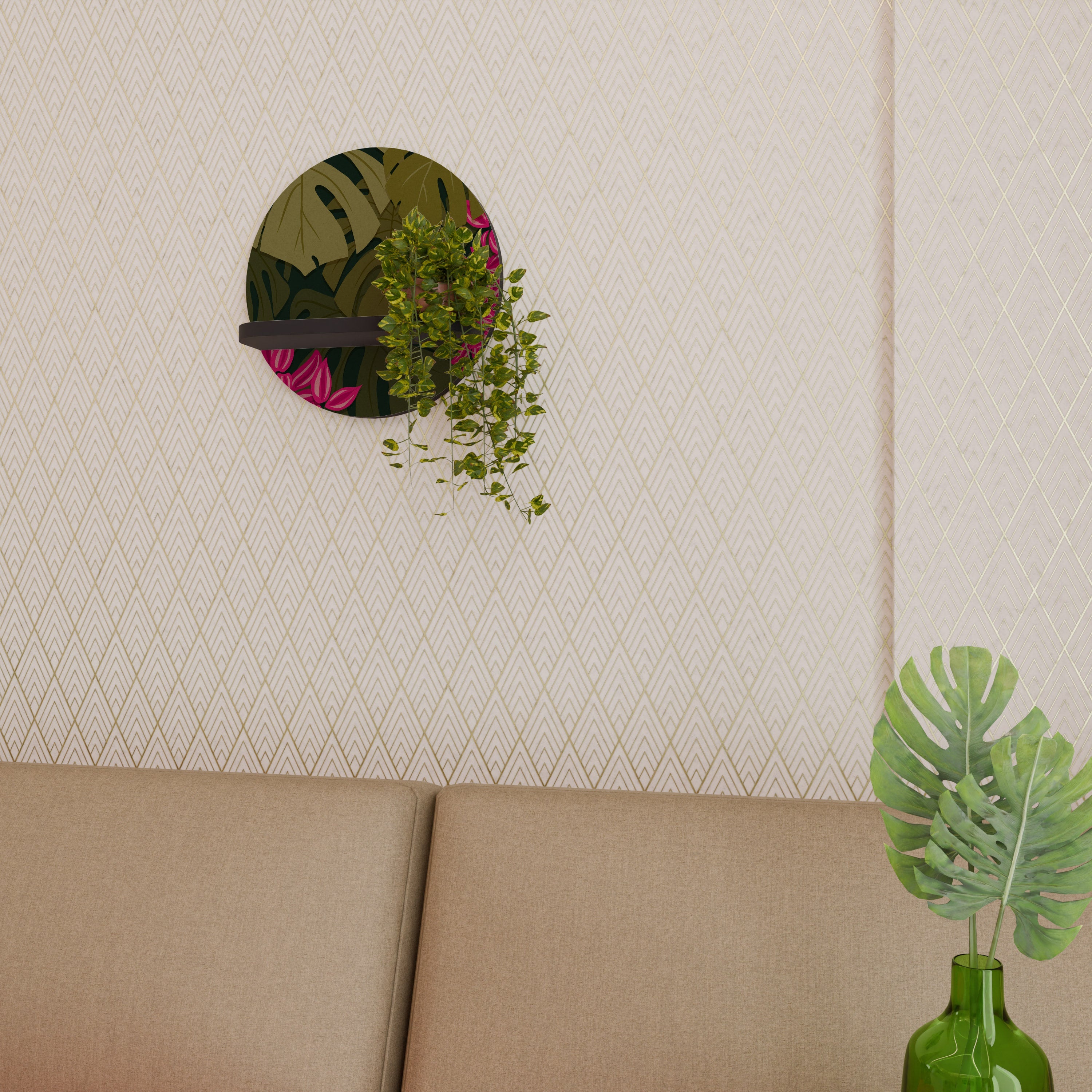 TROPICAL BEAUTY Rundes Kunstregal in Schwarz