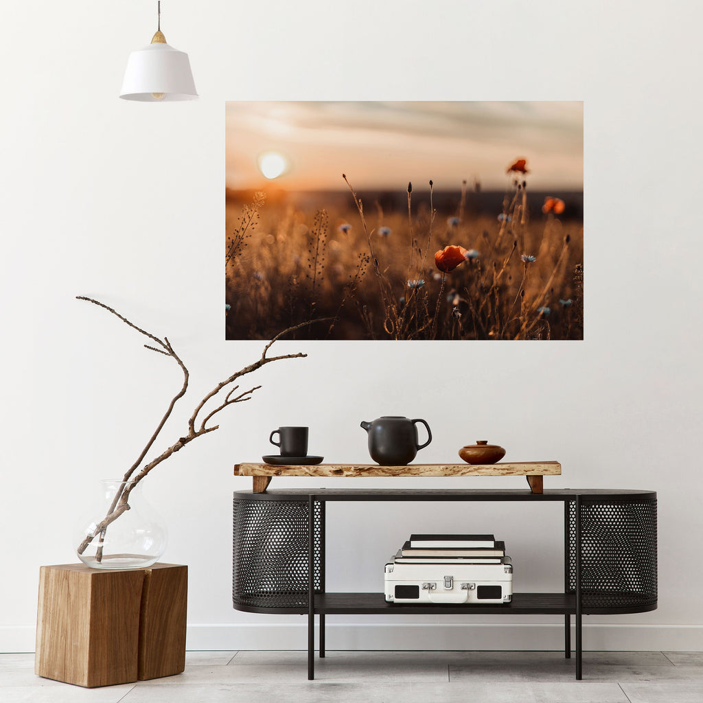 Horizontales Poster „GLOWING MEADOWS AT DUSK“ zum Abziehen und Aufkleben