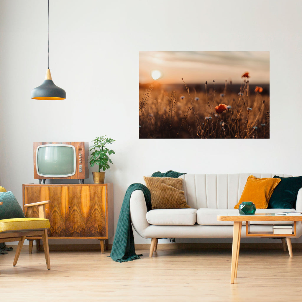 Horizontales Poster „GLOWING MEADOWS AT DUSK“ zum Abziehen und Aufkleben