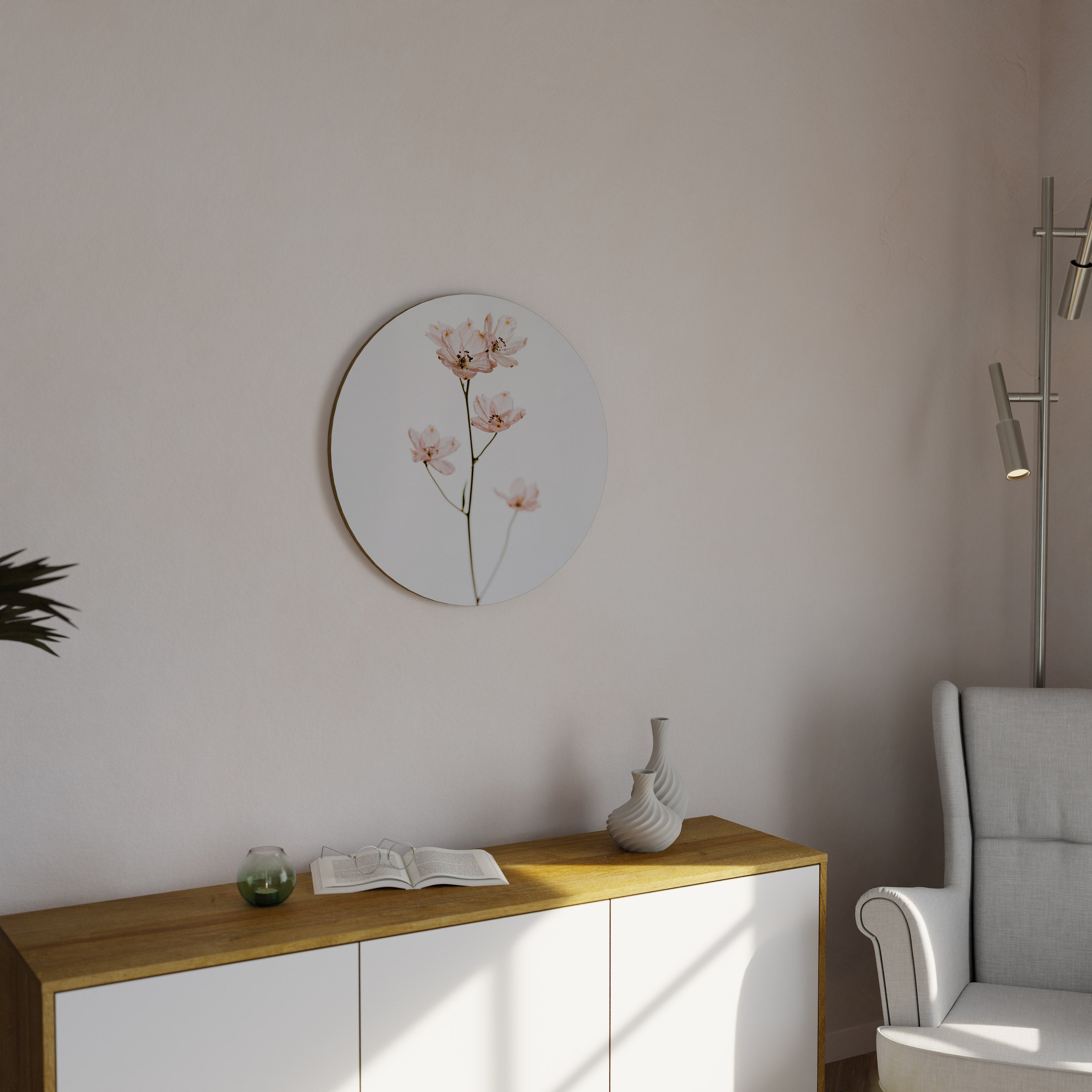 Runde Wandkunst „WHISPERS OF PINK“