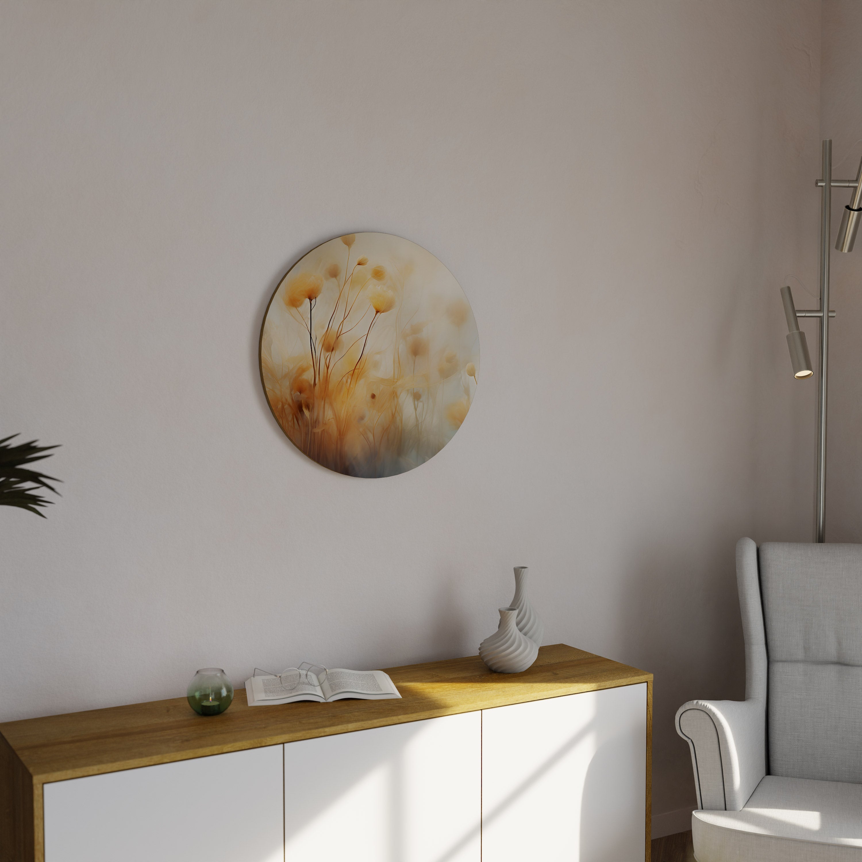 GOLDEN HUE EMBRACE Runde Wandkunst