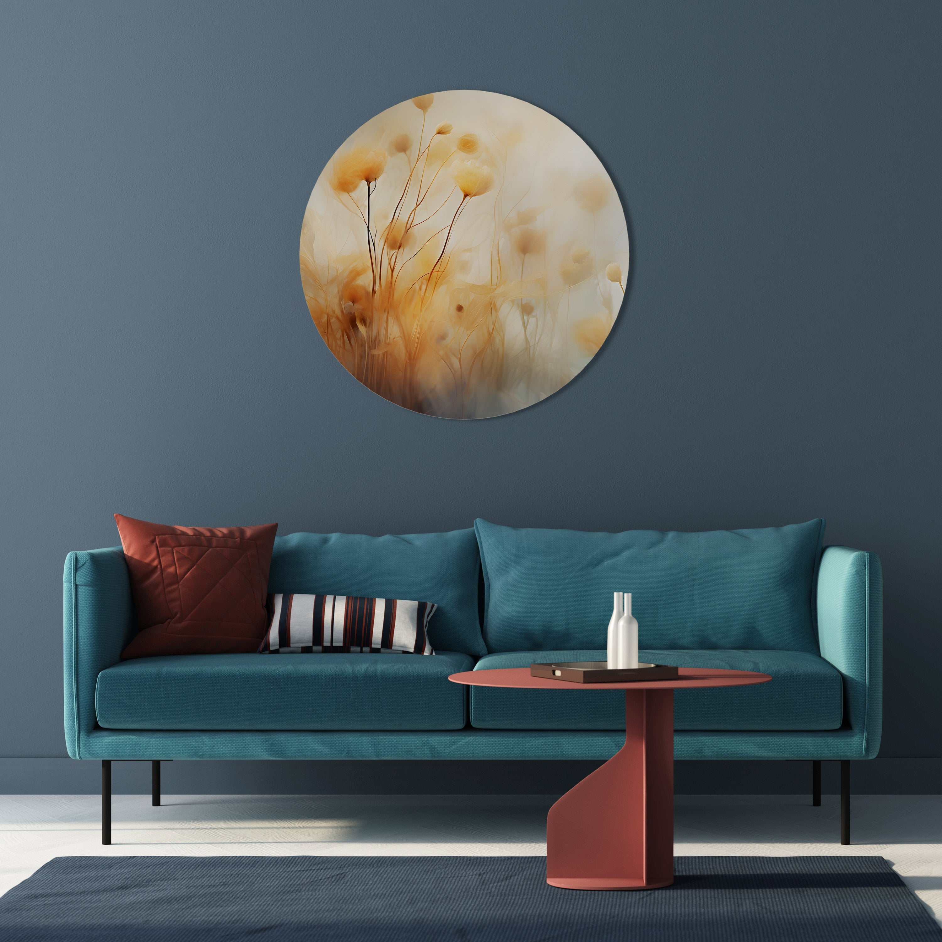 GOLDEN HUE EMBRACE Runde Wandkunst