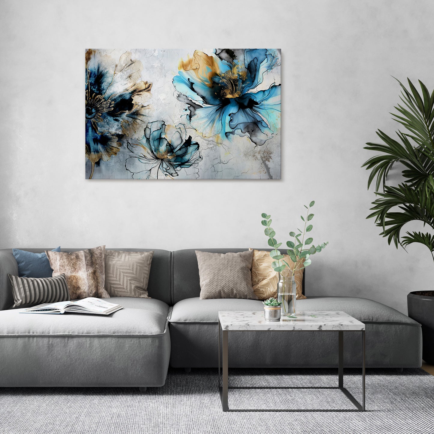 COBALT BLOSSOMS Horizontal Canvas Print