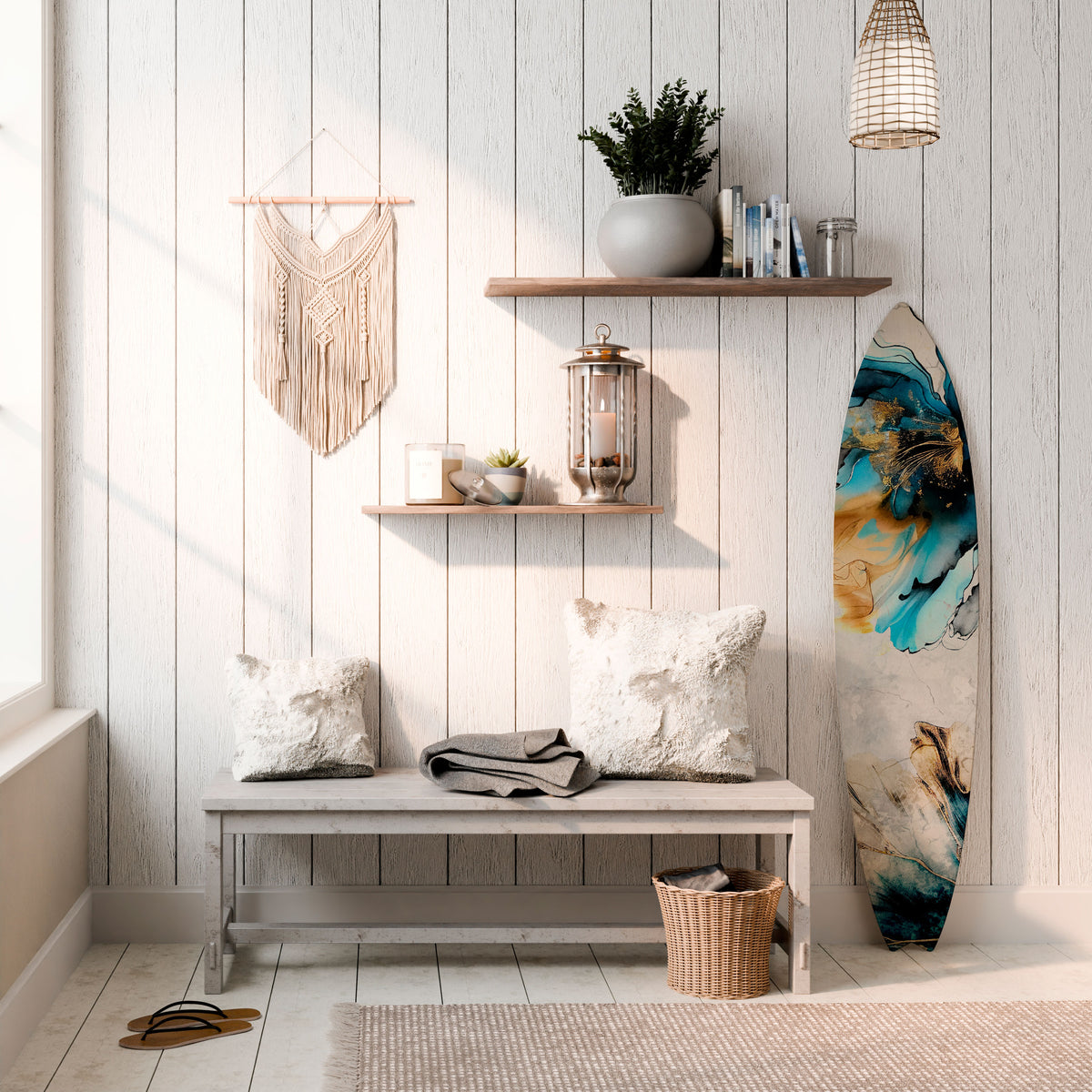 COBALT BLOSSOMS Surfboard Decorative Panel