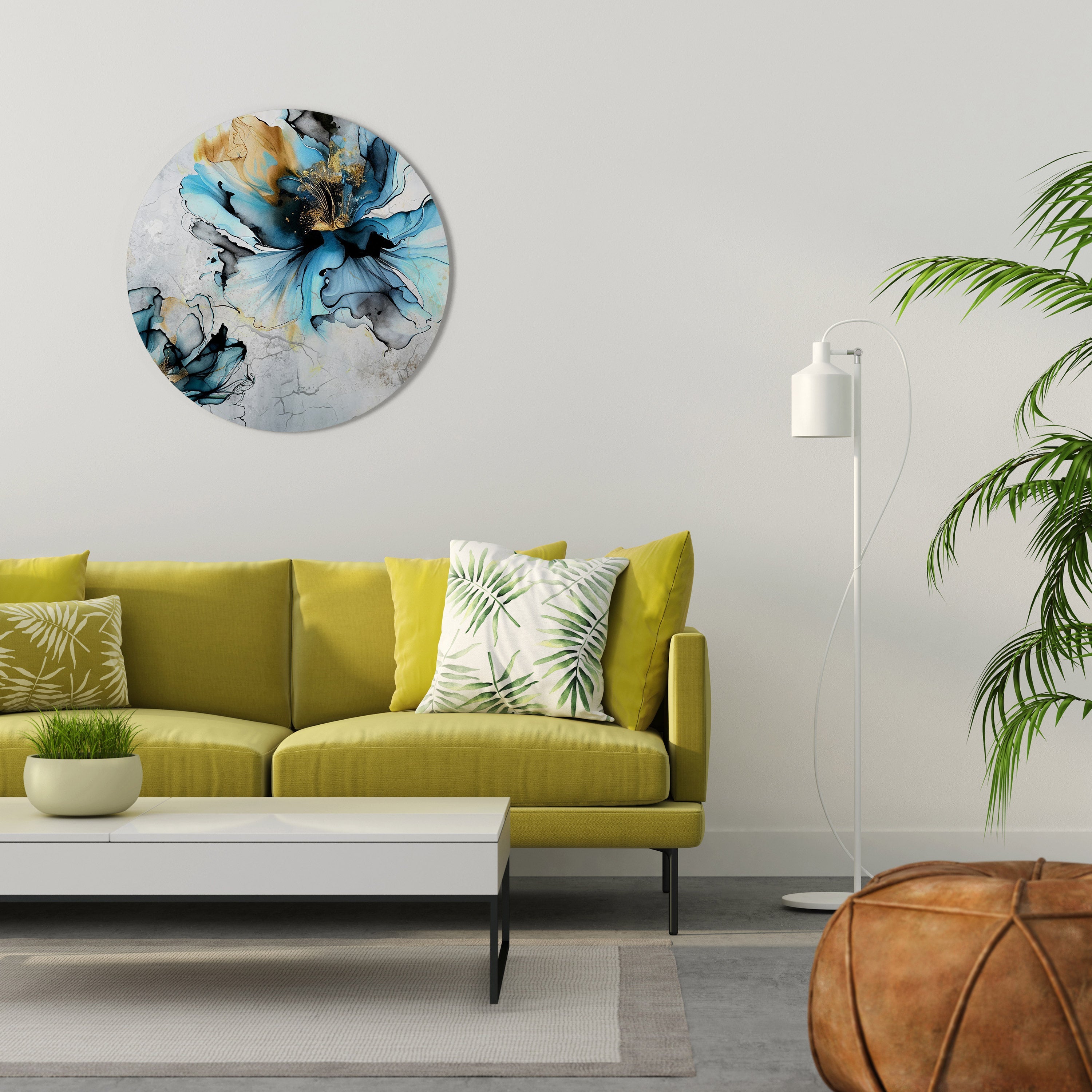 Runde Wandkunst „Kobaltblüten“