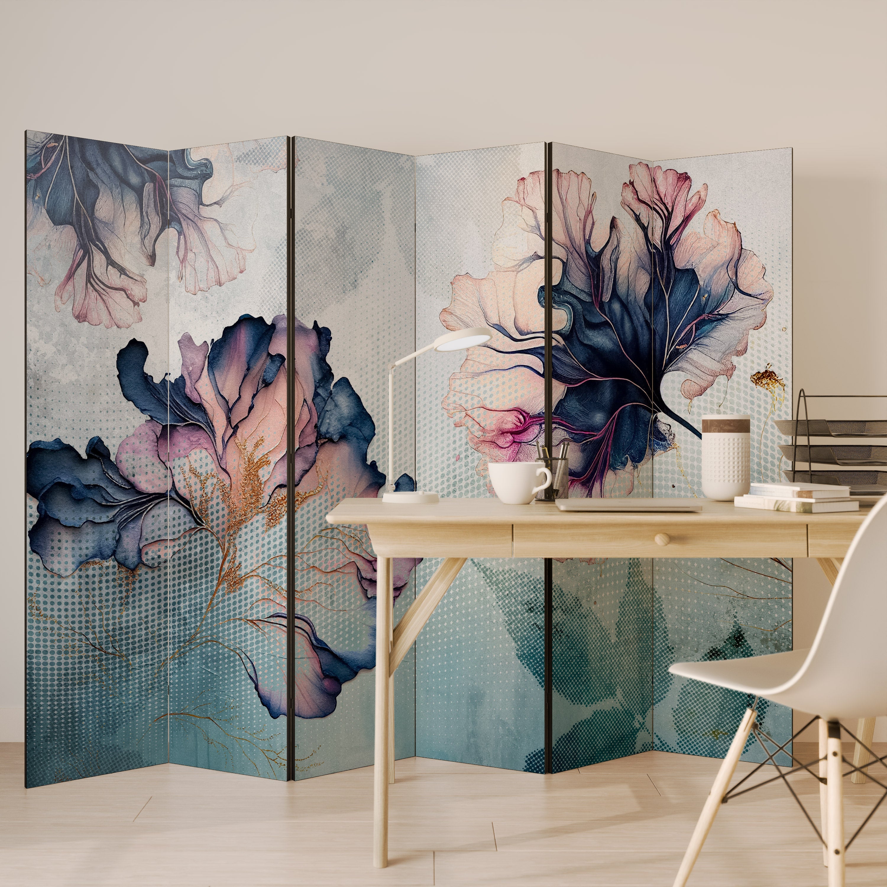 ICY BLOSSOMS Dekorativer 6-teiliger Raumteiler