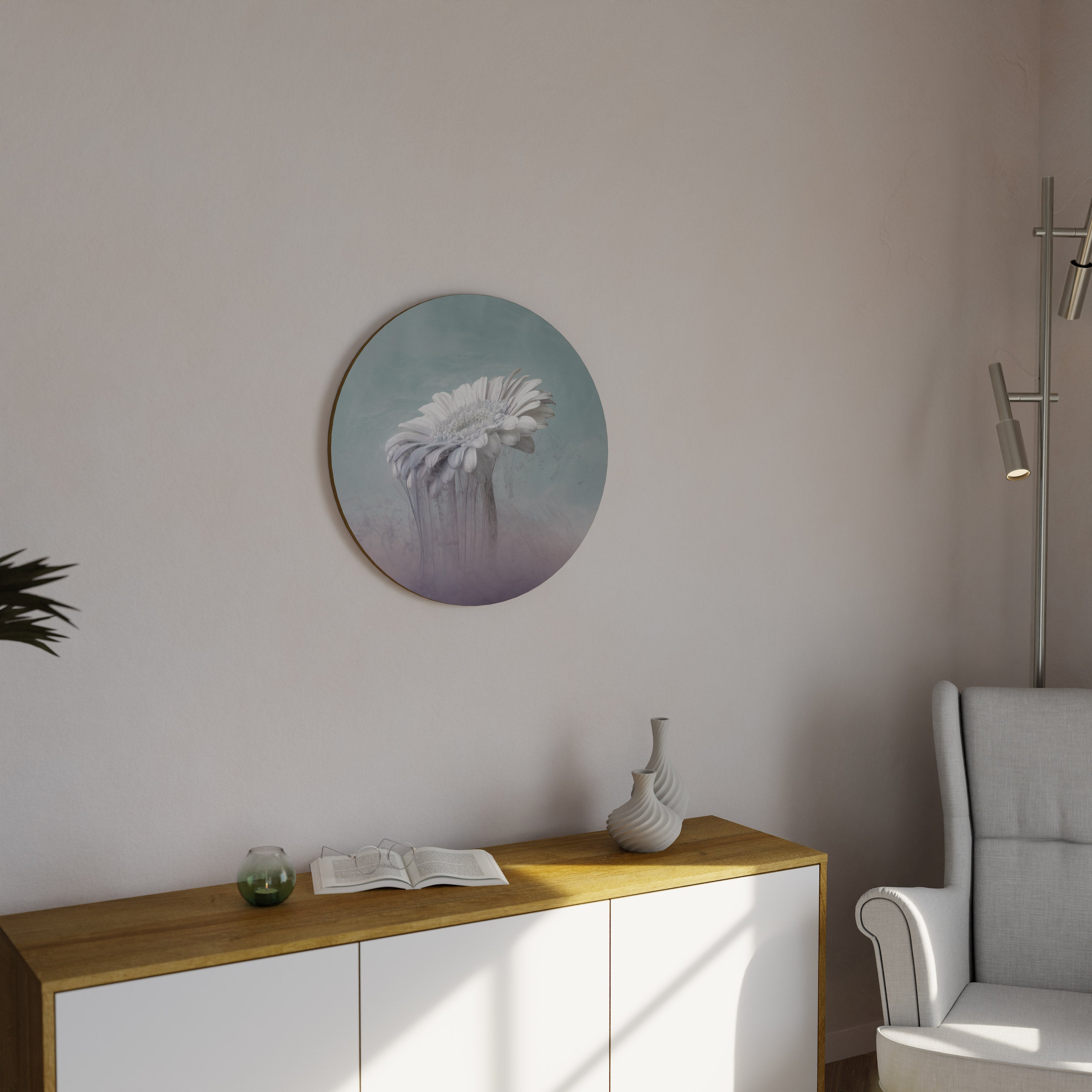 Runde Wandkunst „Schmelzende Gerbera“