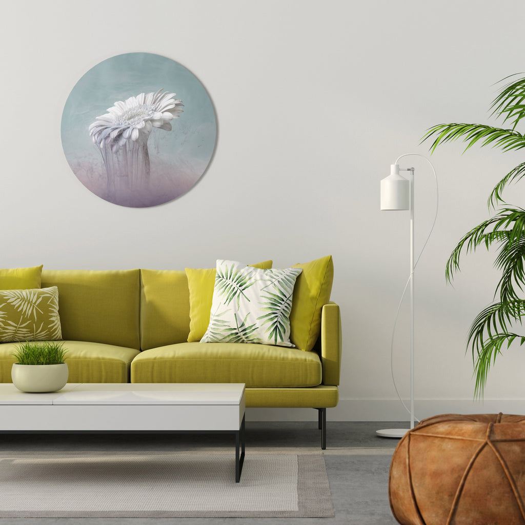 Runde Wandkunst „Schmelzende Gerbera“