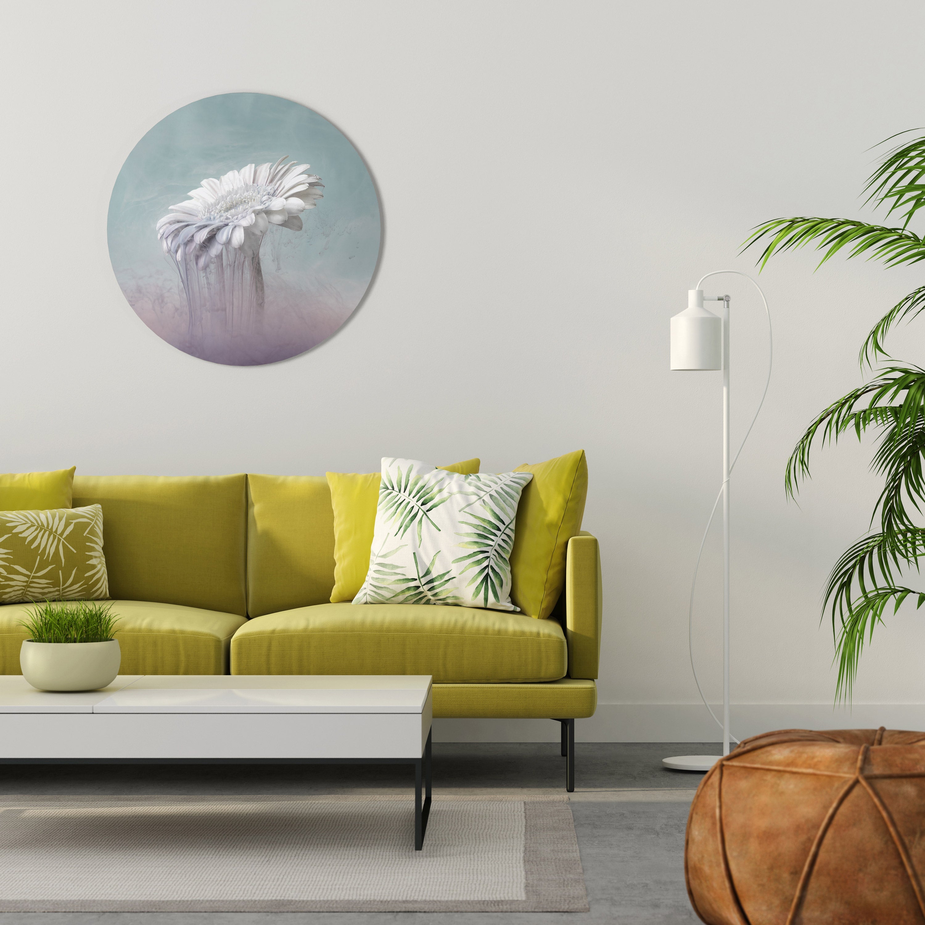 Runde Wandkunst „Schmelzende Gerbera“