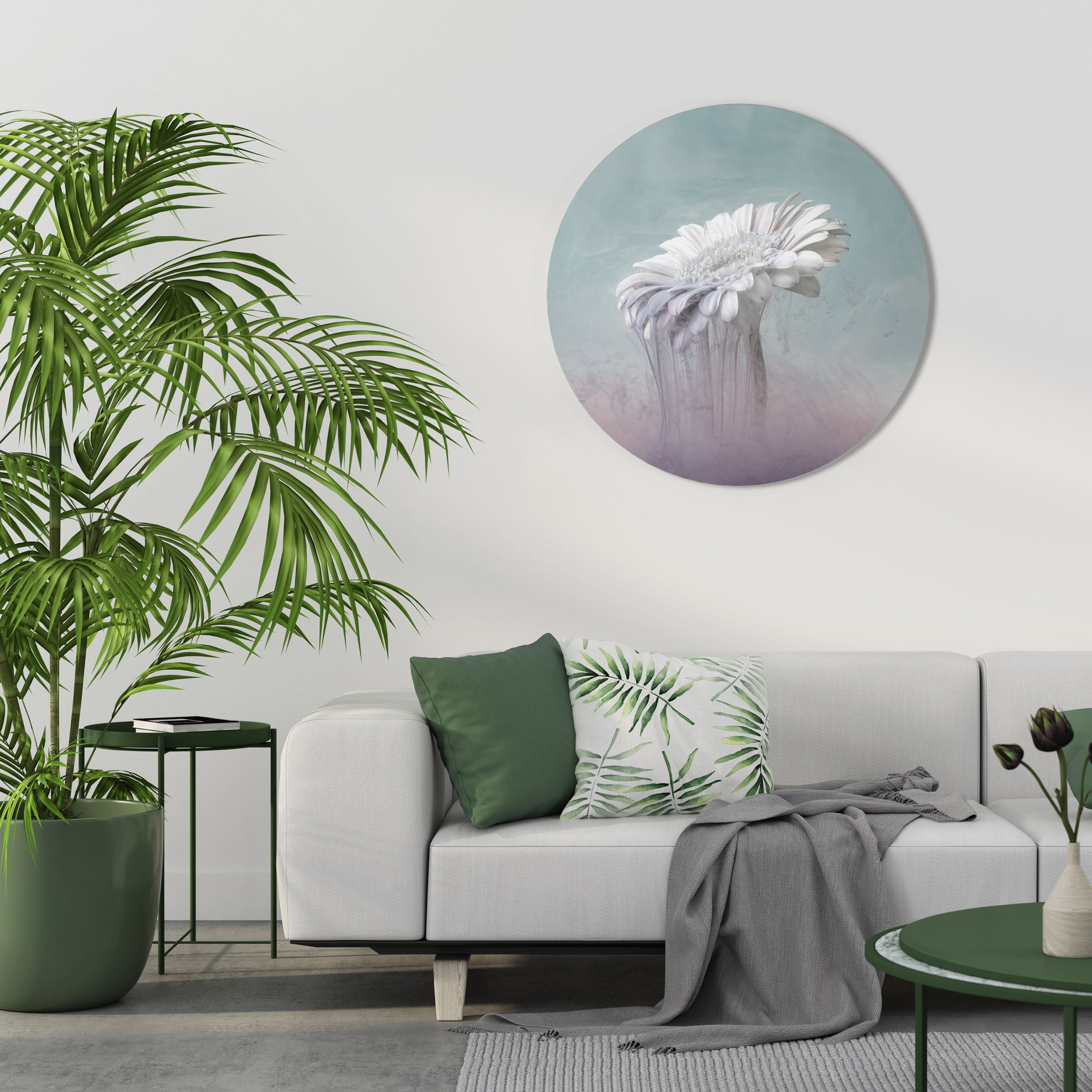 Runde Wandkunst „Schmelzende Gerbera“